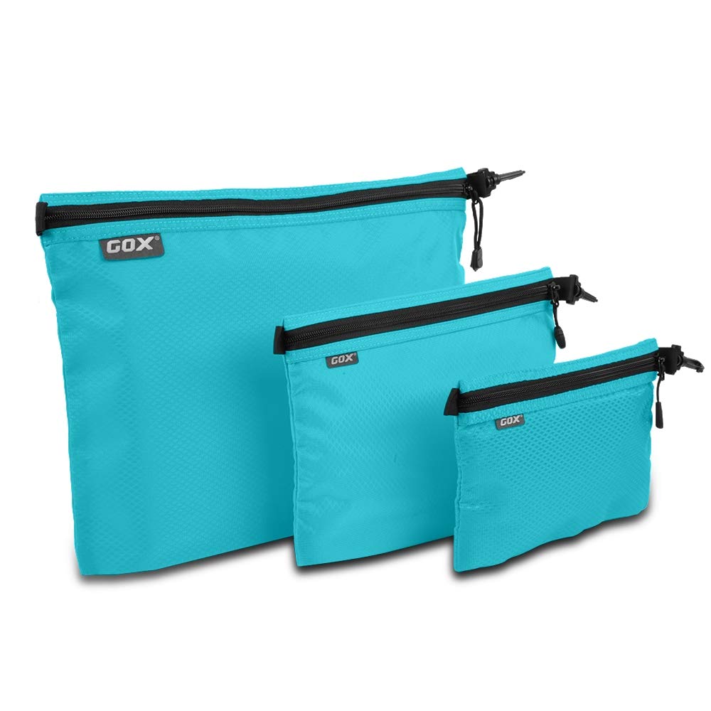 GOX 3-Piece Carry On Packing Organizer Set - Waterproof Zipper Pouches for Travel, Makeup, Office & Outdoor Use | Compact Storage Solution for Toiletries, Cosmetics & Essentials (Blue) - Perfect for Airplane, Camping & Business Trips