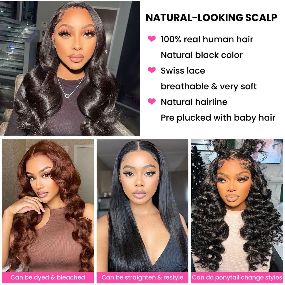 360 Lace Front Wigs Human Hair with Baby Hair - Brazilian Virgin Body Wave 200% Density HD Lace Wig for Women (24 Inch) - Perfect for Daily Wear, Cosplay & Special Occasions