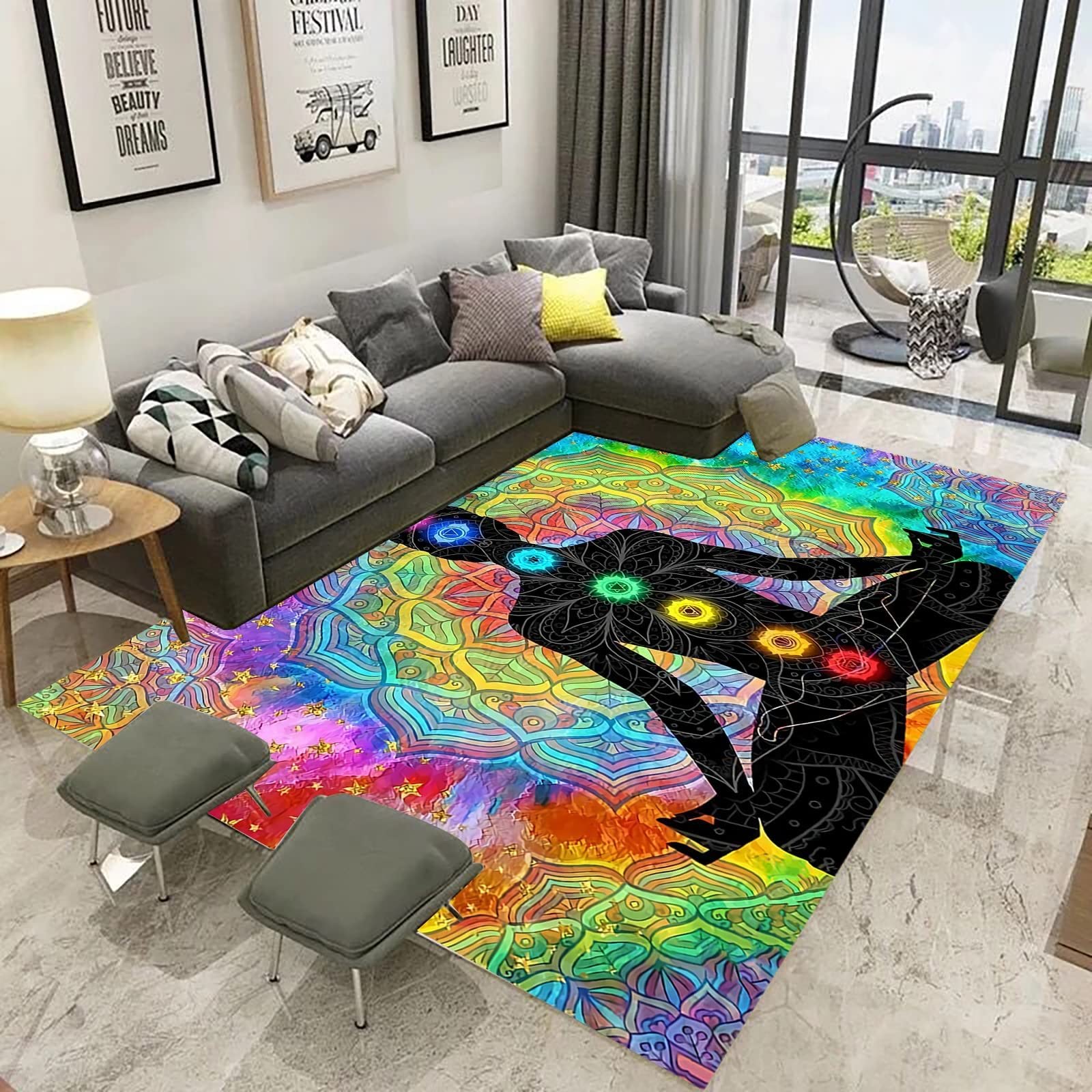 Chakra Meditation Rug 5' x 7' - Mandala Tree of Life Design, Soft Washable Carpet for Yoga, Nursery, Bedroom & Living Room Decor | Perfect for Meditation Spaces, Kids' Rooms and Boho Home Decor