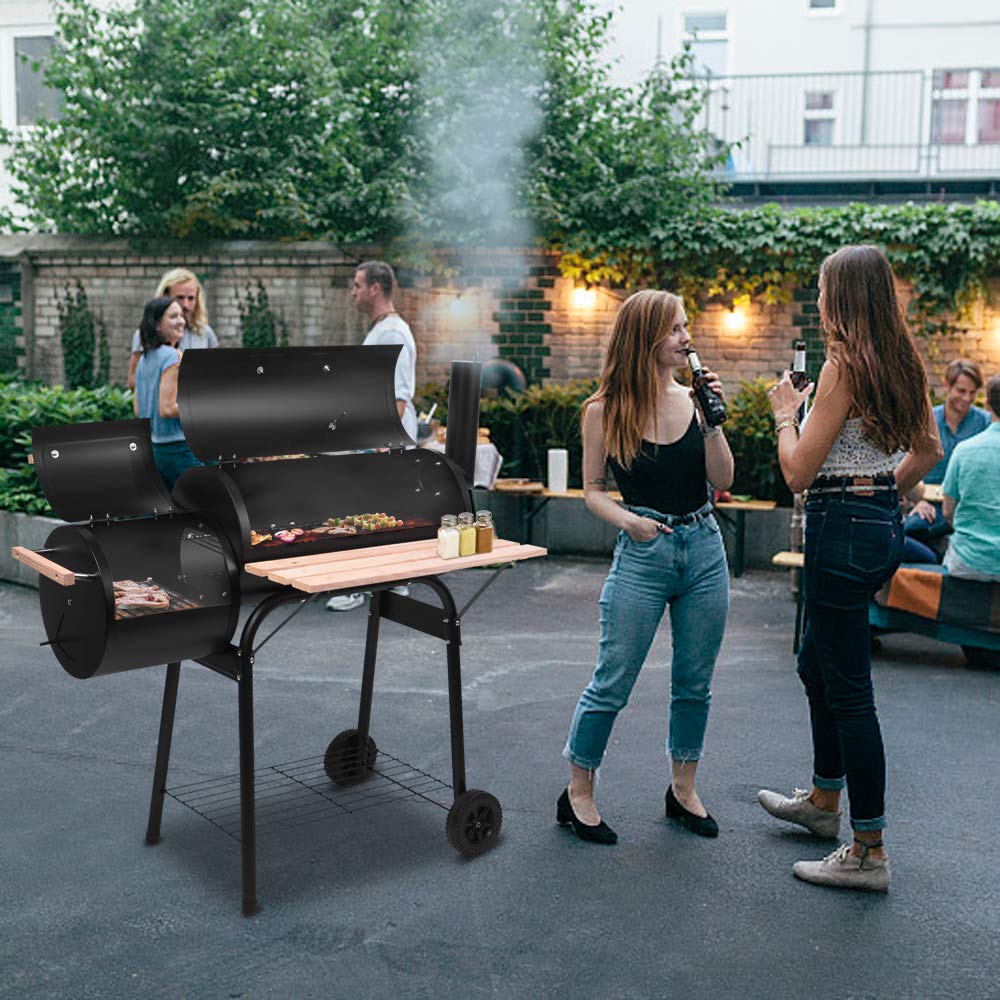 Ochine Charcoal Grill Offset Smoker with Cover & Wheels - Portable BBQ Grill for Backyard, Camping, Picnic & Outdoor Cooking | Heavy-Duty Steel Construction | Perfect for Tailgating, Garden Parties & RV Trips