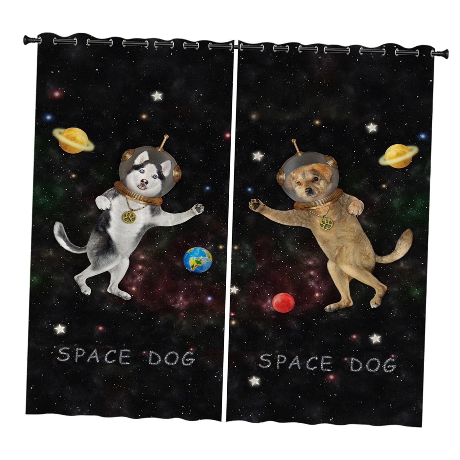 Colcolo 2-Pack Waterproof Bathroom Curtains - Quick Dry Washable Space Astronaut & Dog Design (82x90 inches) for Kitchen, Bathroom, Dorm Decor - Perfect for Kids' Rooms & Space-Themed Home Decor