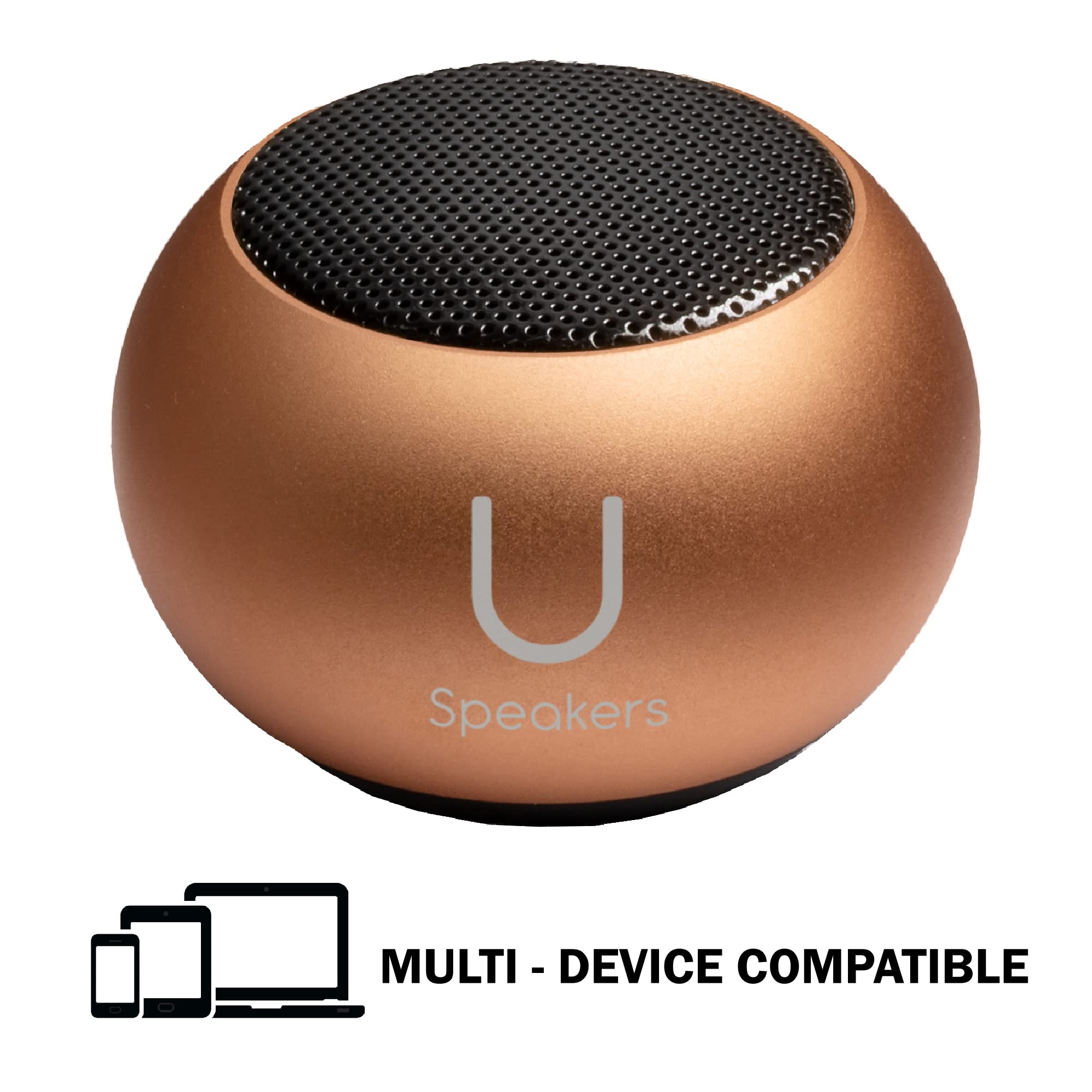 Mini Bluetooth Computer Speakers 2-Pack with Built-in Mic & Selfie Remote - Rose Gold Wireless Desktop Speakers for Workspace, Laptop, PC, Tablet | Perfect for Home Office, Gaming & Video Calls