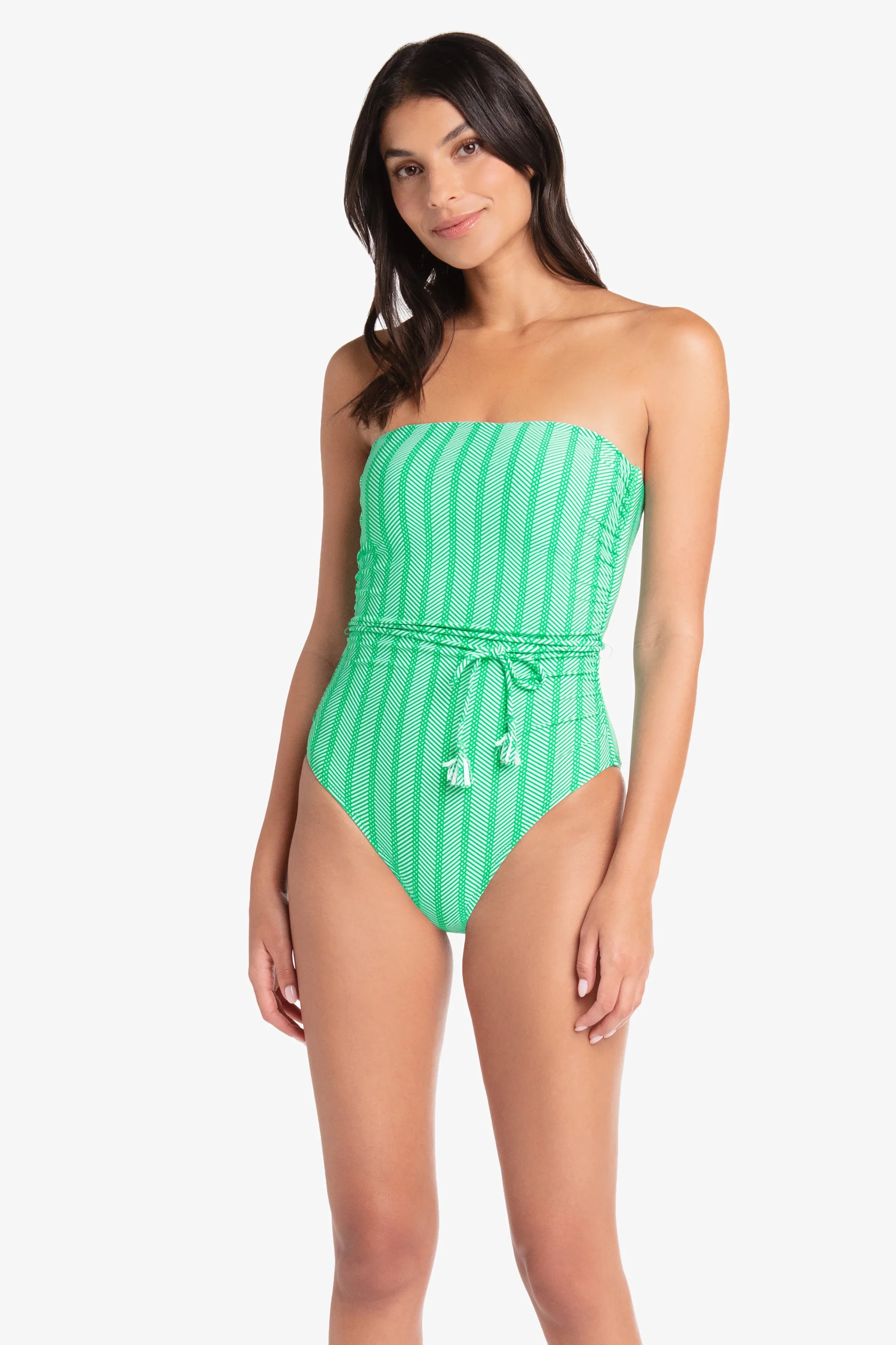 Elegant Tassel Belt Bandeau One Piece Swimsuit | Nautical Weave Design | Perfect for Beach Vacations & Pool Parties