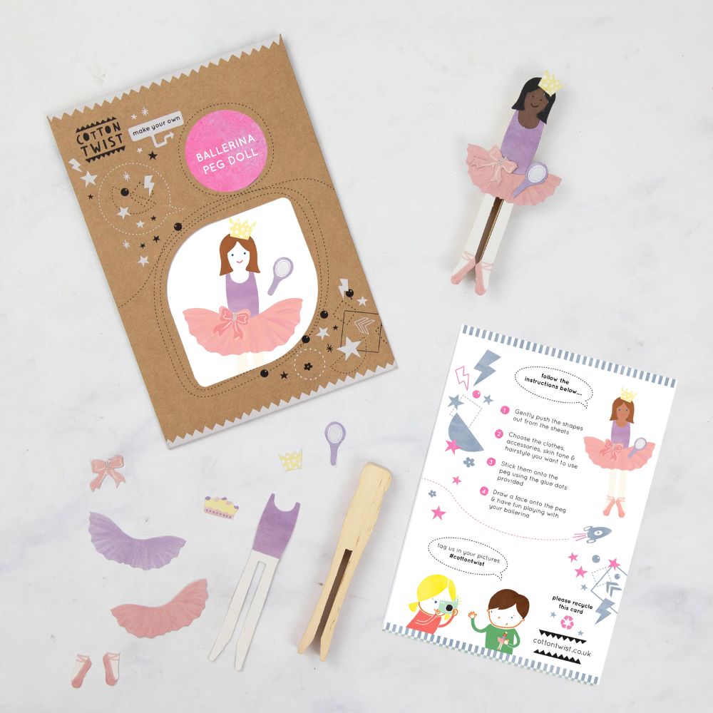 DIY Cotton Twist Ballerina Peg Doll Kit - Handmade Craft for Kids & Adults - Perfect for Home Decor, Gifts & Creative Play