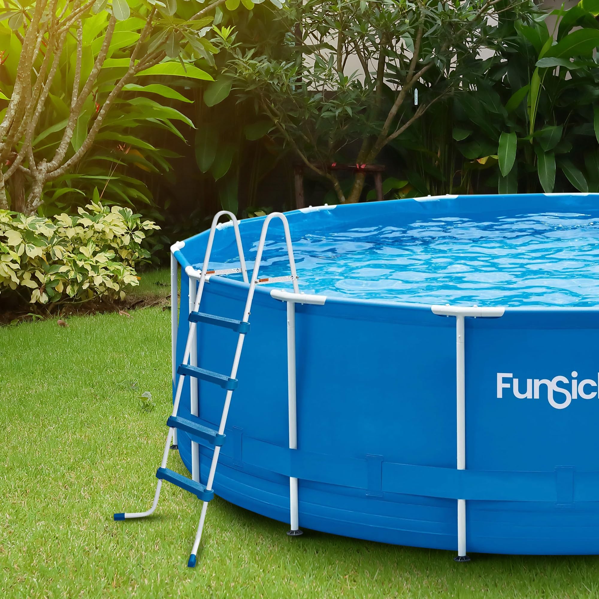 52 Inch Lightweight Steel Above Ground Pool Ladder with Non-Slip Feet - Funsicle SureStep 3 Stair Outdoor Swimming Pool Accessory for Easy Entry/Exit | Perfect for Backyard, Inground & Above Ground Pools (Blue & White)