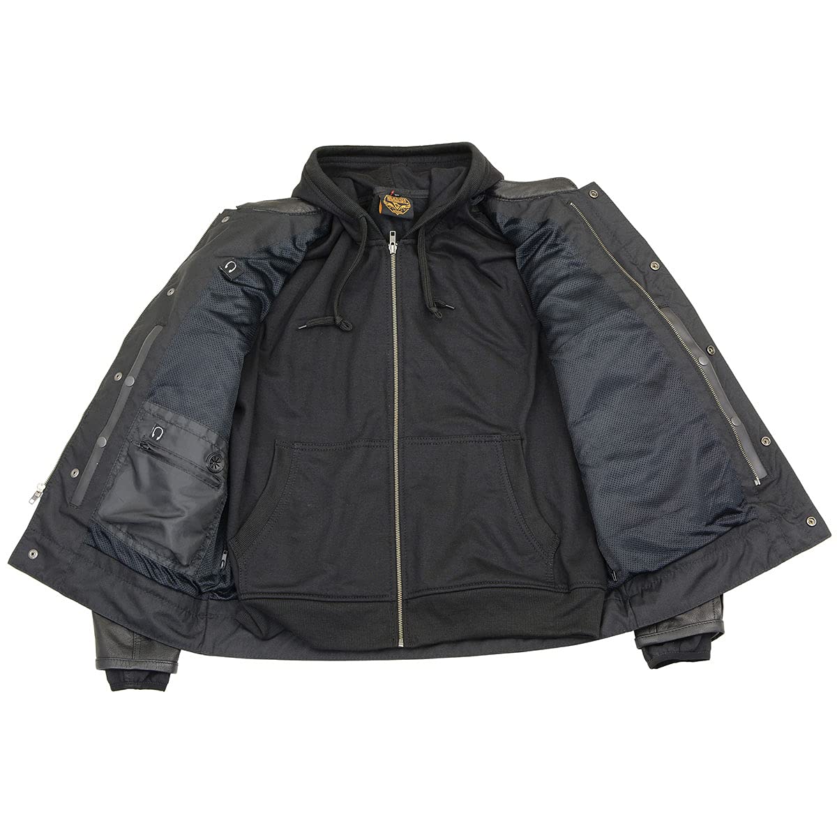 Milwaukee Leather MLM1537 Men's Black Utility Pocket Vented Motorcycle Jacket with Removable Hood - Windproof & Breathable Riding Gear for Harley, Cruiser & Adventure Bikes