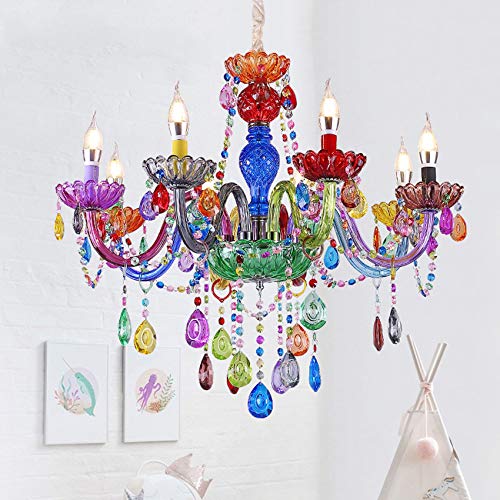 LITFAD Modern 8-Light Crystal LED Chandelier - Adjustable Chain Hanging Pendant Light for Kindergarten, Kids Room & Living Room | Energy-Efficient Decorative Ceiling Lighting for Home & Classroom Decor