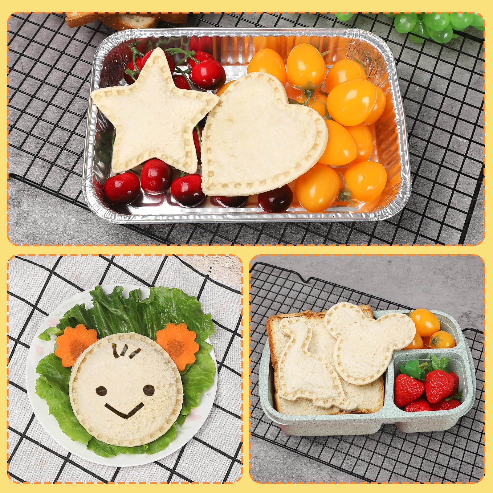 6-Pack Sandwich & Cookie Cutters Set - Stainless Steel Sandwich Maker for Bread, Pancakes, Lunchbox - Perfect for Kids' School Lunches & Party Snacks