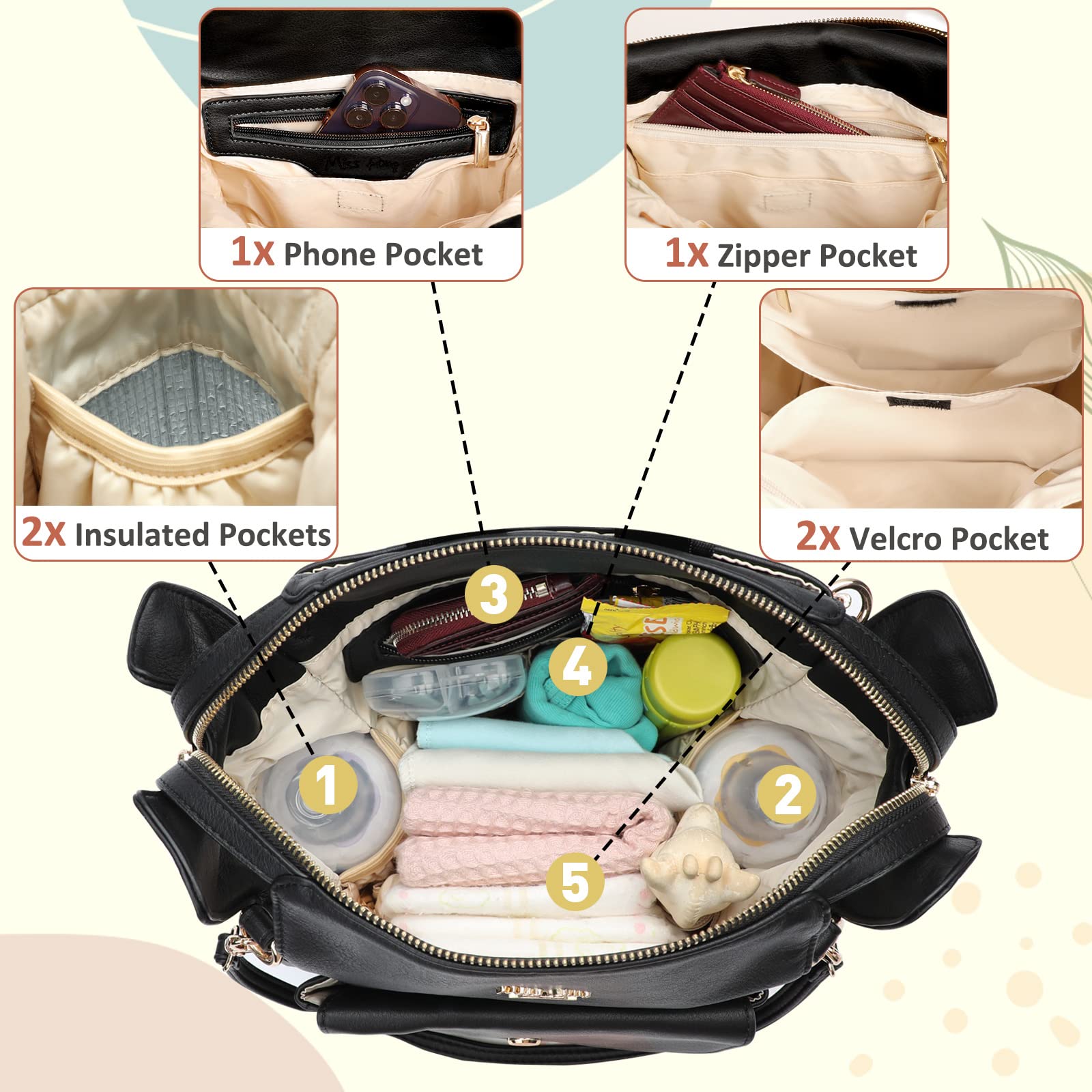 Miss Fong Genuine Leather Mini Diaper Bag Backpack - Stylish Small Crossbody Purse with Pacifier Holder Case - Perfect for Moms, Travel & Everyday Use