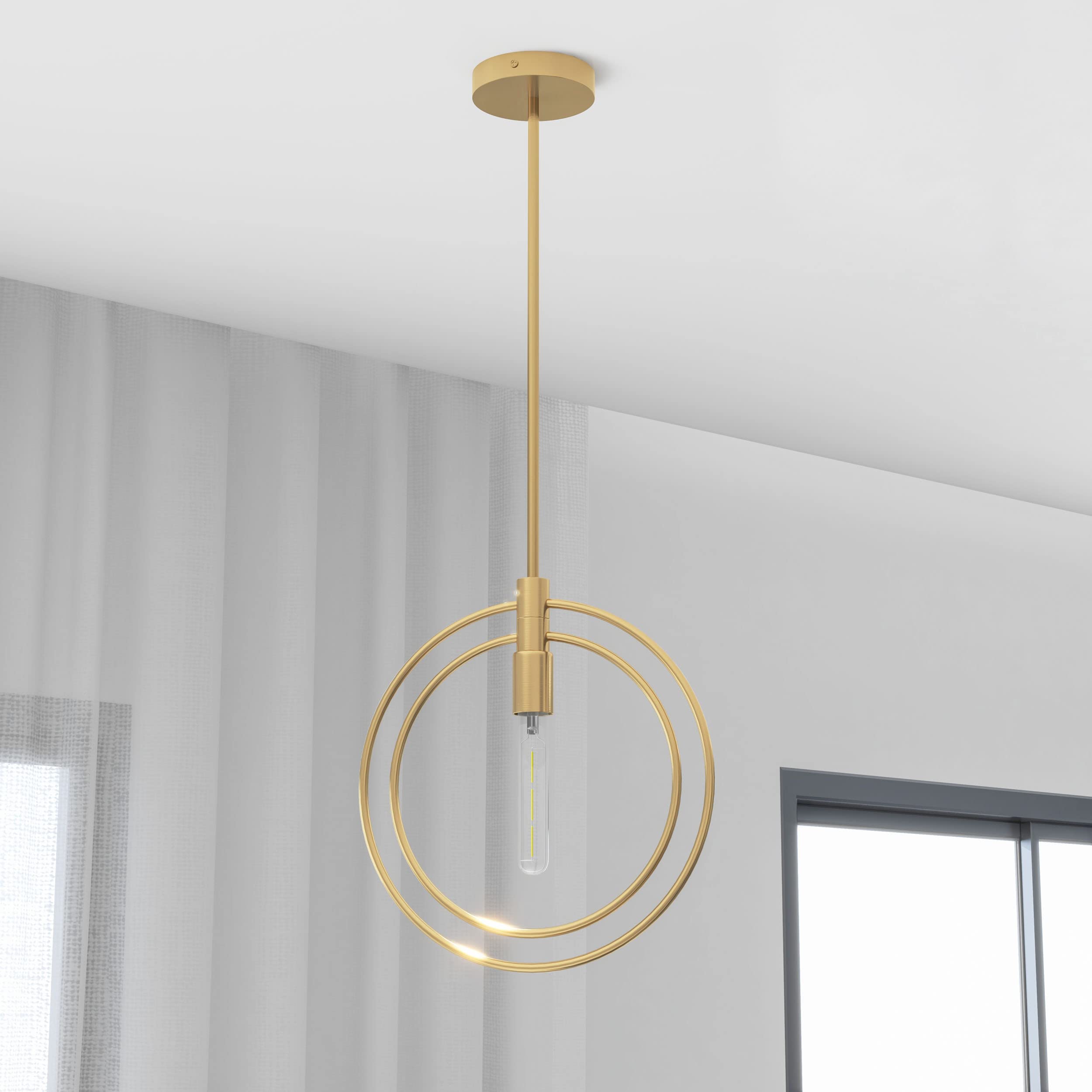 Adjustable Brass Pendant Light Fixture - Single Hanging Chandelier for Kitchen Island, Dining Room, Bedroom & Bathroom | Modern Nyla Design for Home Decor & Interior Lighting