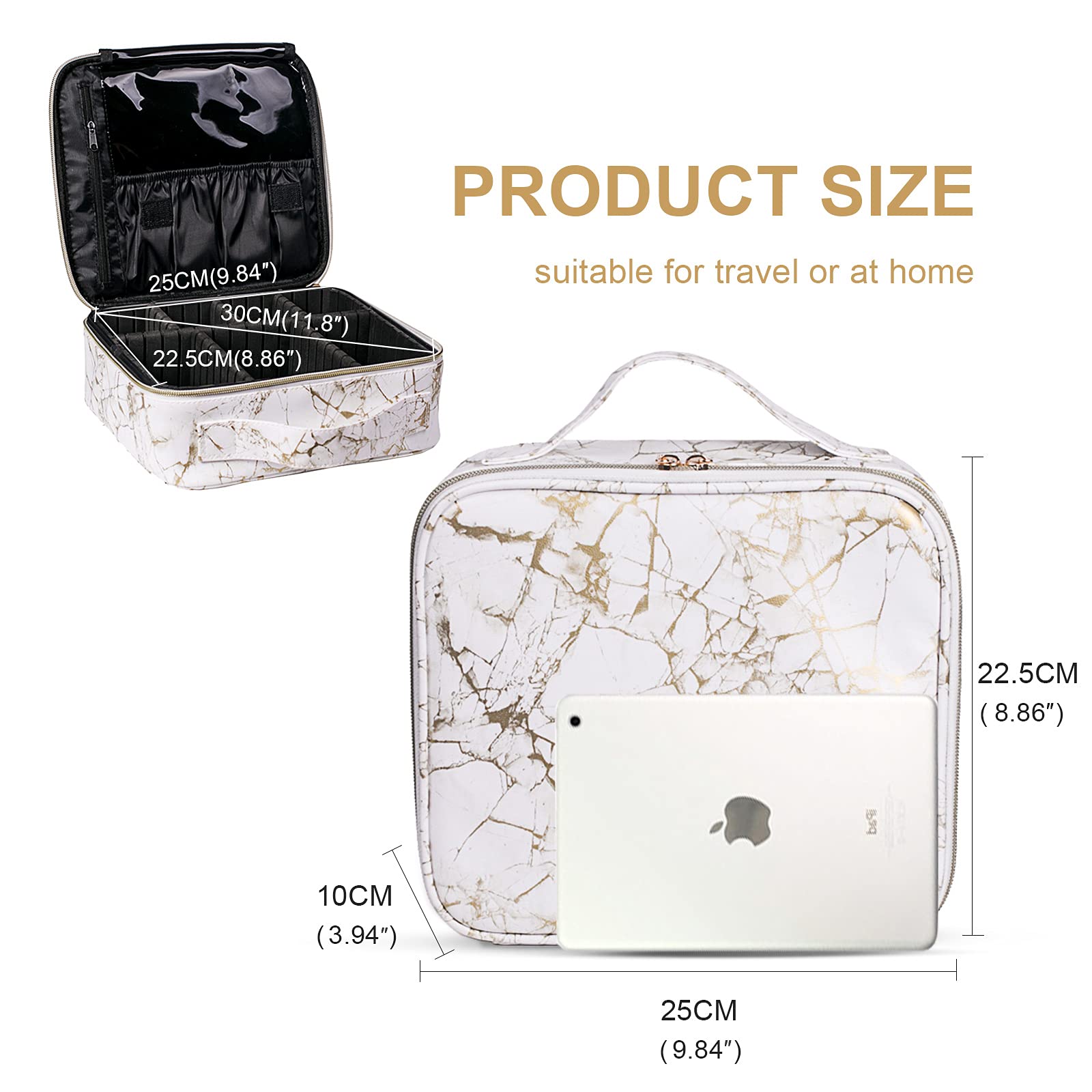Professional Travel Makeup Train Case - Adjustable Cosmetic Organizer Bag for Women with Multiple Compartments | Perfect for Makeup Brushes, Toiletries, Jewelry & Digital Accessories Storage | Ideal for Travel, Home Use & Professional Makeup Artists