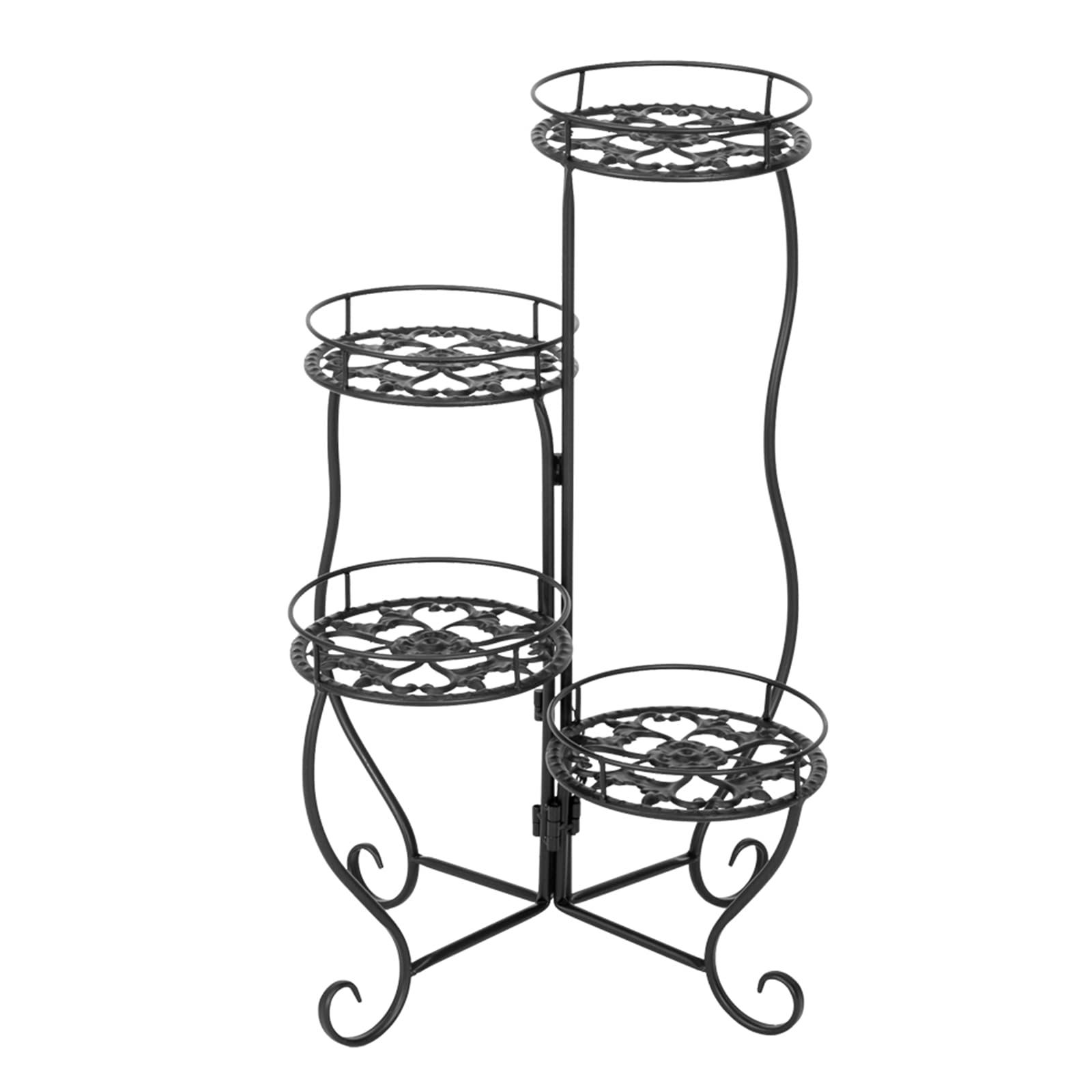 4-Tier Black Metal Plant Stand Indoor Outdoor - Round Potted Plant Shelf Holder for Living Room, Patio, Balcony, Porch, Garden & Lawn - Perfect for Organizing Flowers, Herbs & Succulents in Small Spaces