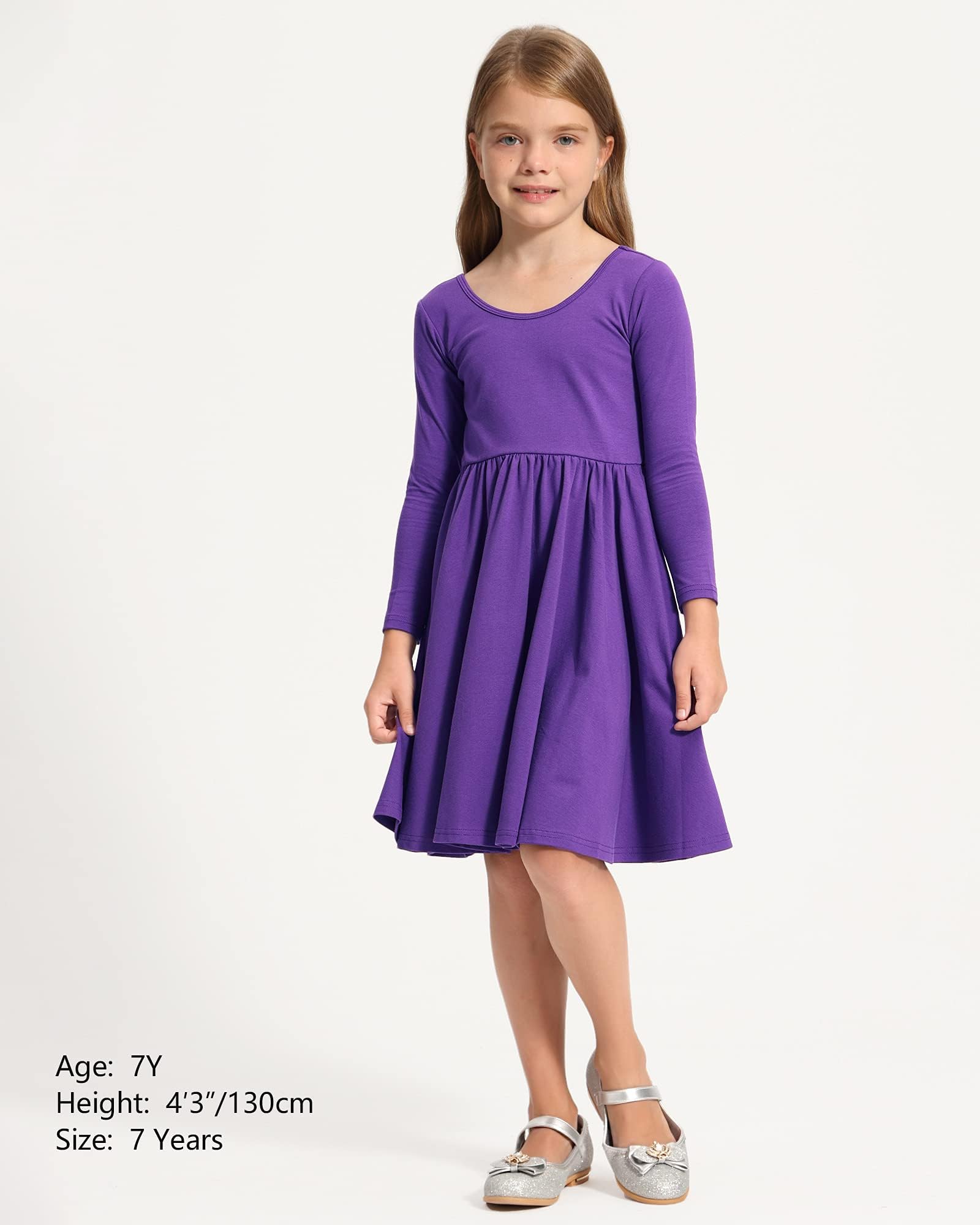 Stelle Girls Long Sleeve Cotton A-Line Dress - White Skater Twirl Toddler Dress for School, Casual Wear & Easter Outfits | Perfect for Playdates, Parties & Special Occasions