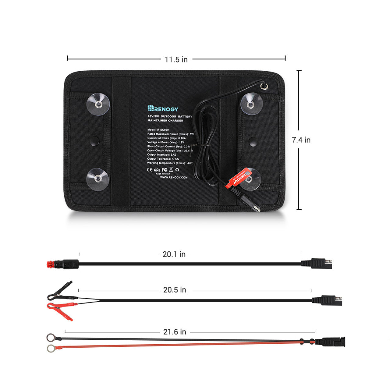 Renogy 5W Solar Battery Trickle Charger Maintainer - 12V/24V Auto Car Boat RV Marine Battery Charger & Maintainer - Perfect for Vehicles, Motorcycles, ATVs, Lawn Mowers & Outdoor Power Equipment