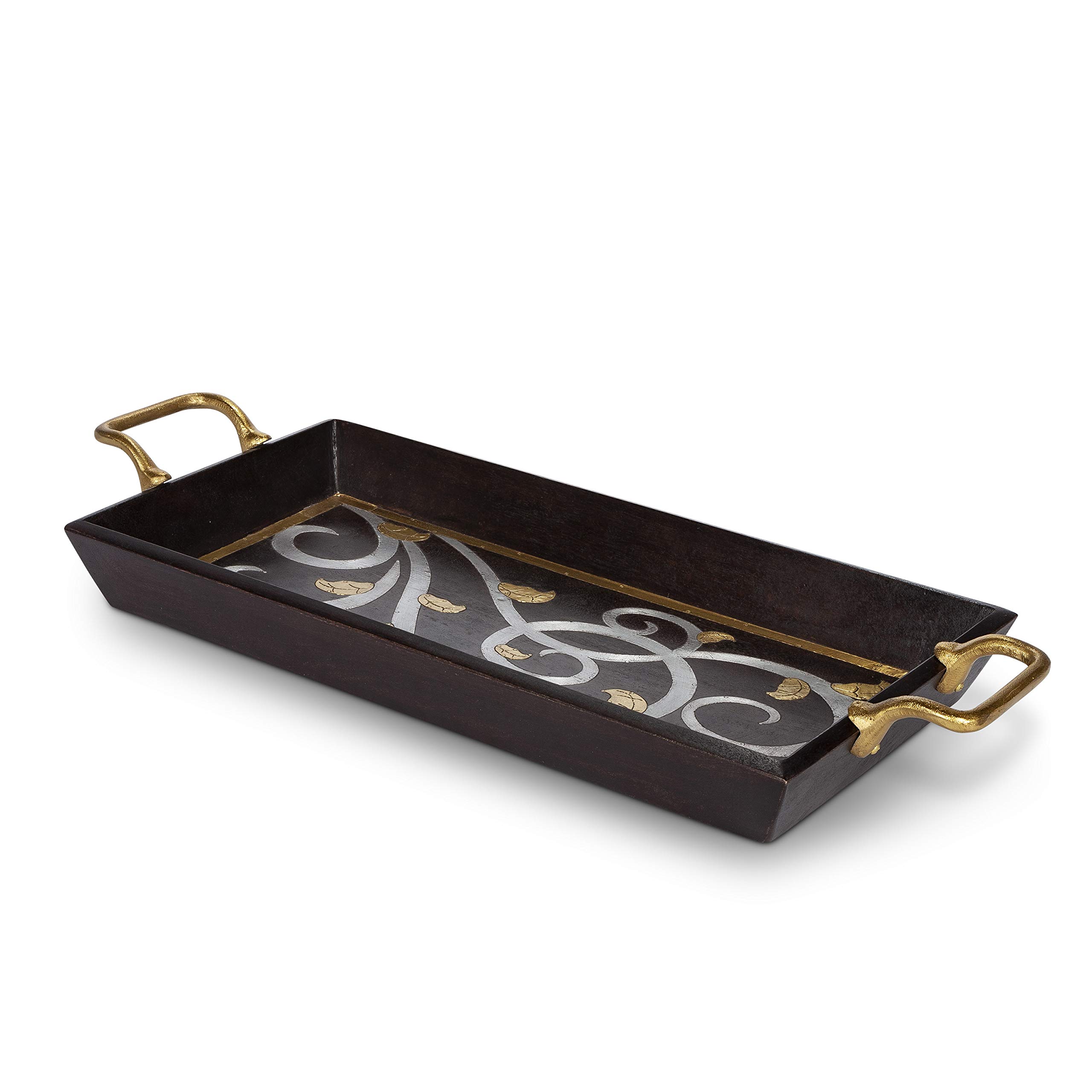 Gerson GL Rectangle Wooden Serving Tray with Handle - Perfect for Breakfast in Bed, Coffee Table Decor, and Entertaining Guests
