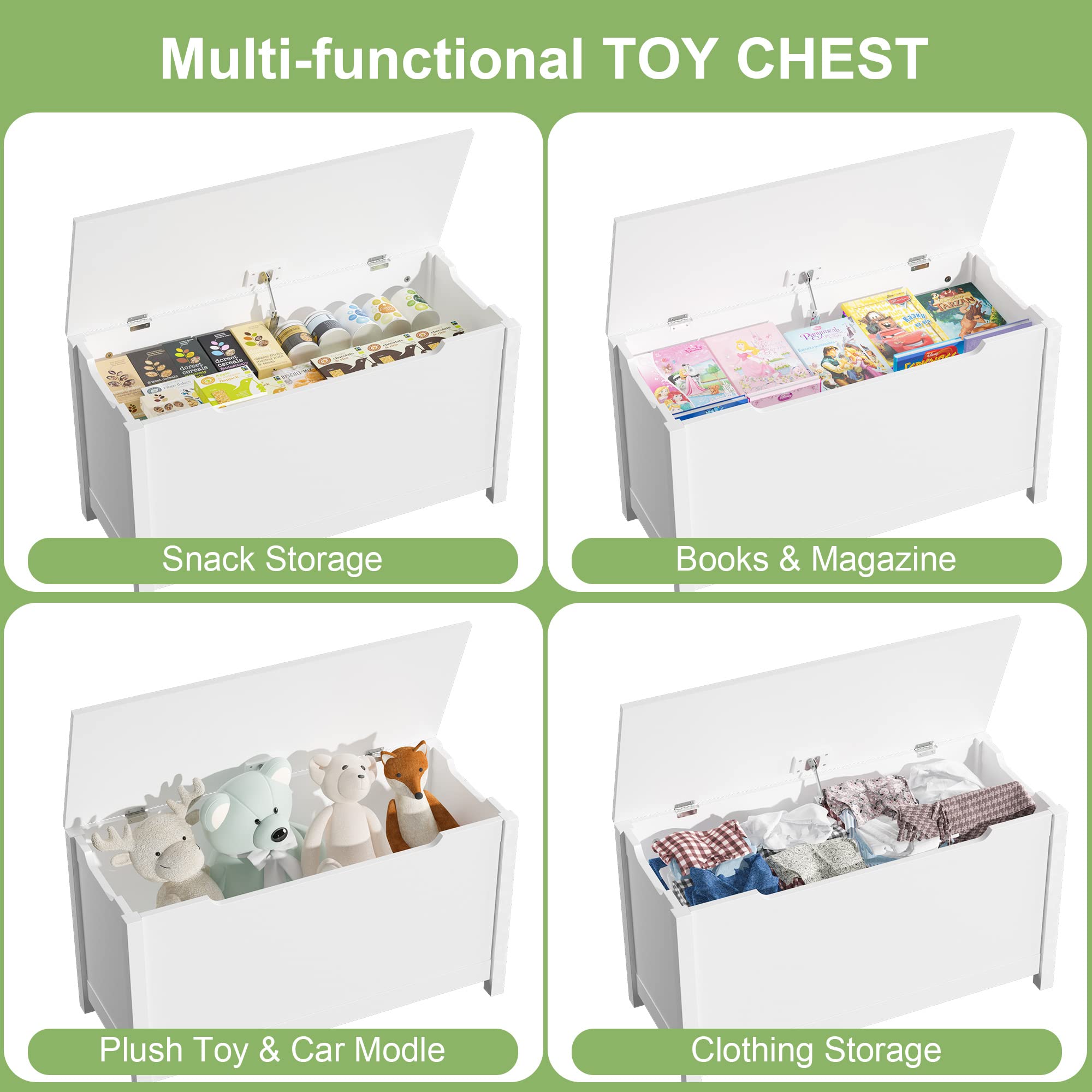 Wooden Toy Box Bench with Storage - Kids Toy Organizer Chest for Boys & Girls - Playroom, Bedroom, Living Room Decor - White Multifunctional Furniture for Toy Storage & Seating
