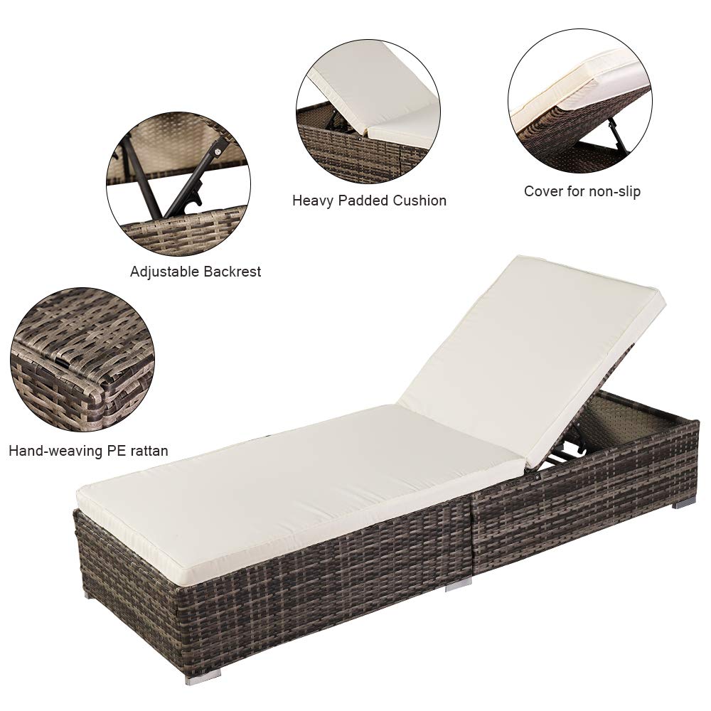 **Ochine Patio Chaise Lounge Chair - Adjustable Rattan Wicker Outdoor Furniture Set with Cushion - Reclining Pool Bed for Patio, Beach, Backyard (Ship from USA) - Perfect for Relaxing by the Pool or Sunbathing**