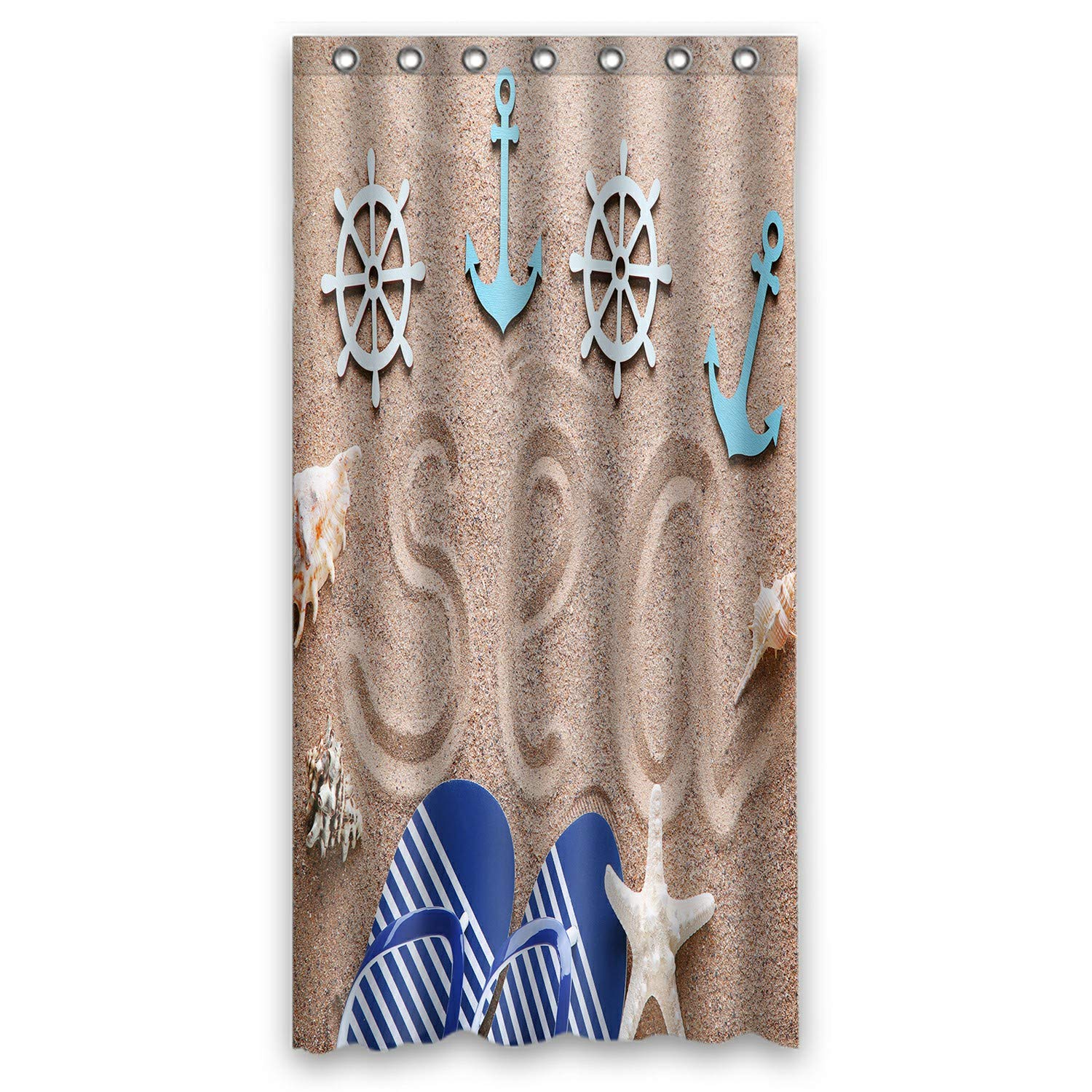 ECZJNT Nautical Beach Sand Anchor & Ship Wheel Shower Curtain - Waterproof Bathroom Decor (36x72 Inch) - Perfect for Coastal, Beach House & Nautical Theme Bathrooms