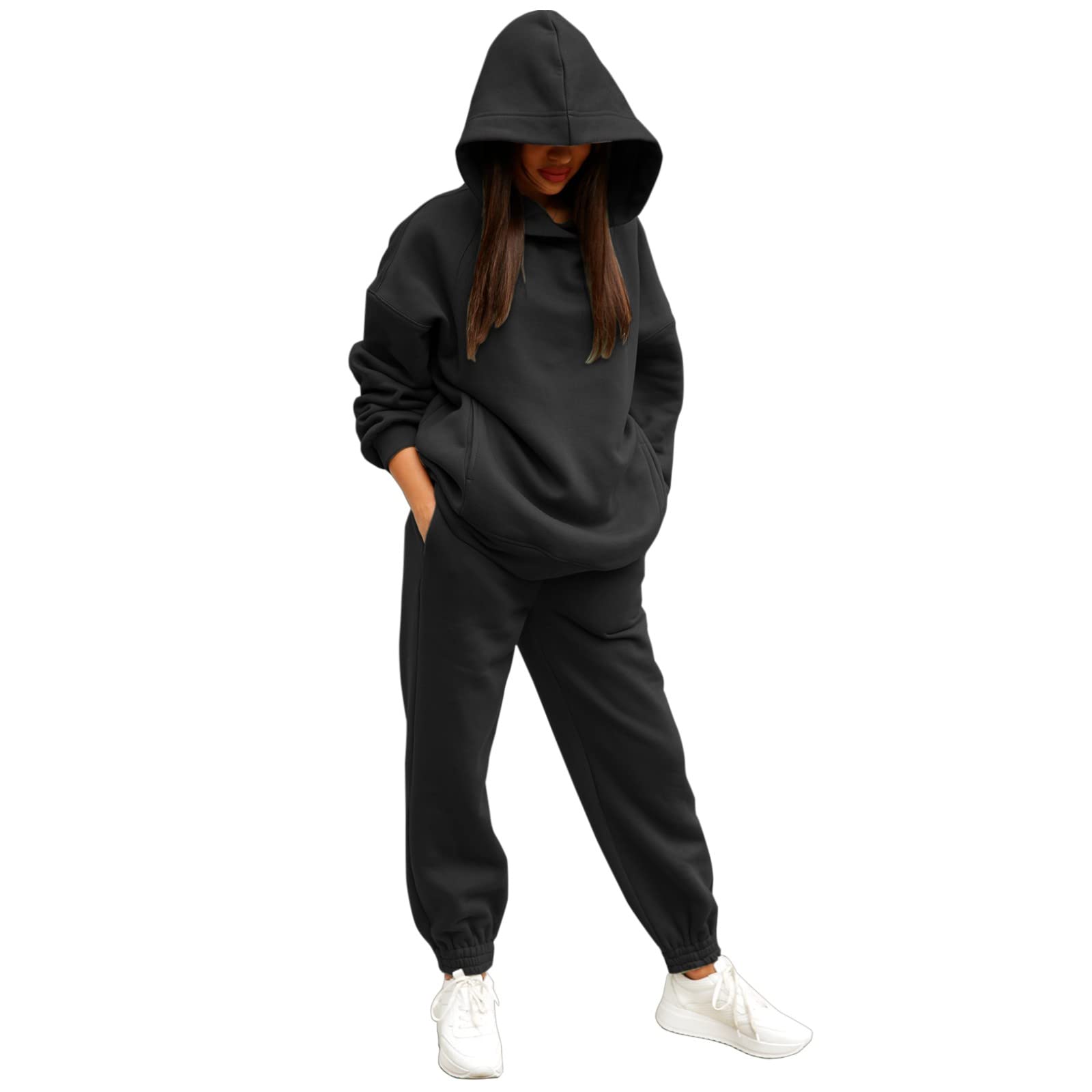 iZZZHH Women's Oversized Hooded Sweatshirt & Sweatpants Set - Solid Color Casual Sport Tracksuit with Long Sleeves | Lounge Wear, Gym Outfit, Streetwear Fashion