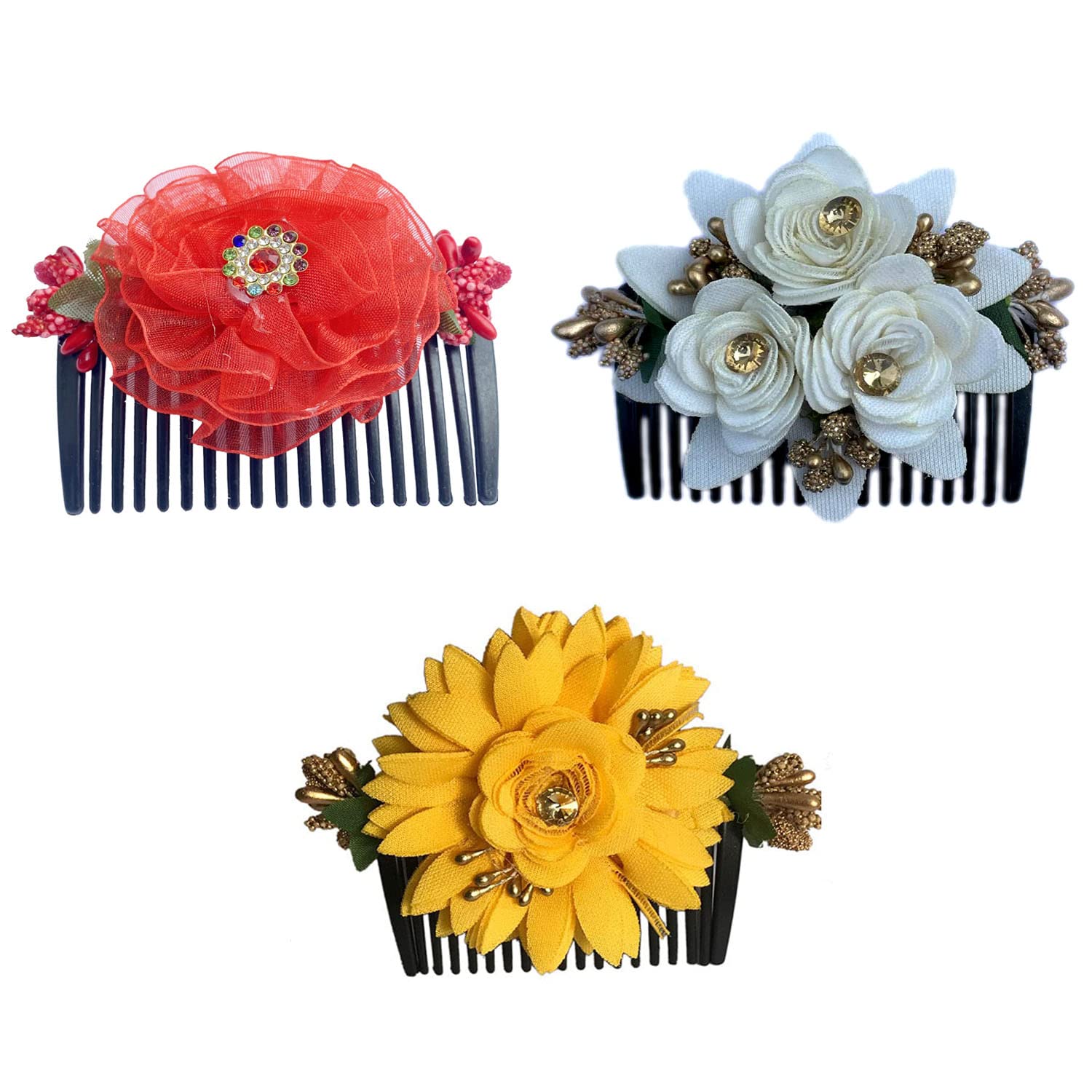 Vinshbond Floral Hair Comb Pin Set - 3 Pack for Women & Girls - Wedding & Party Accessories