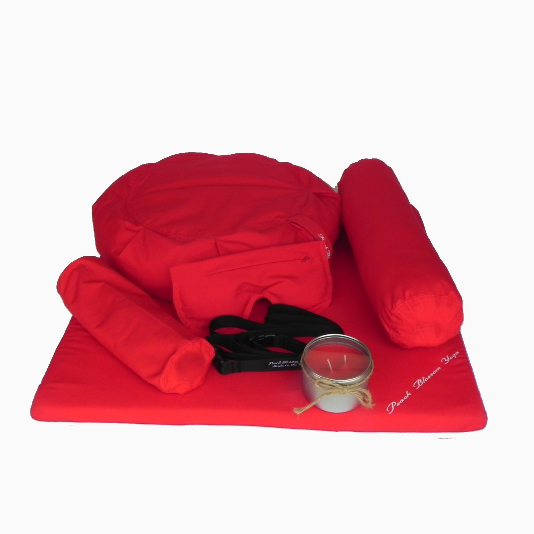 7-Piece Restorative Yoga Set with Zafu Meditation Pillow, Zabuton Cushion, Eye Pillow, Neck & Back Bolsters, Soy Candle & Strap - Perfect for Home Yoga, Meditation & Relaxation Therapy