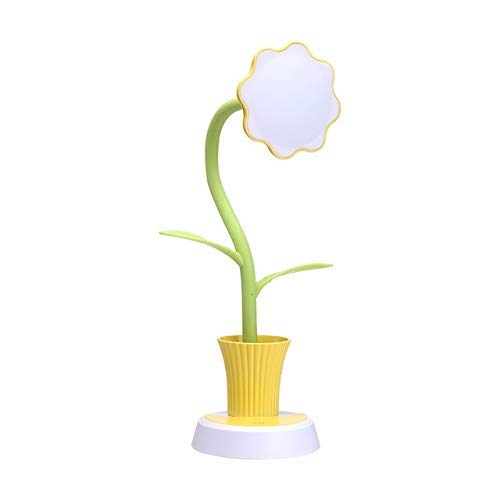 USB Rechargeable LED Desk Lamp with Pen Holder - 2-in-1 Sunflower Design Eye Protection Table Light for Kids Reading, Studying & Night Use (Yellow) - Perfect for Home Office, Dorm Room & Bedside Nightstand