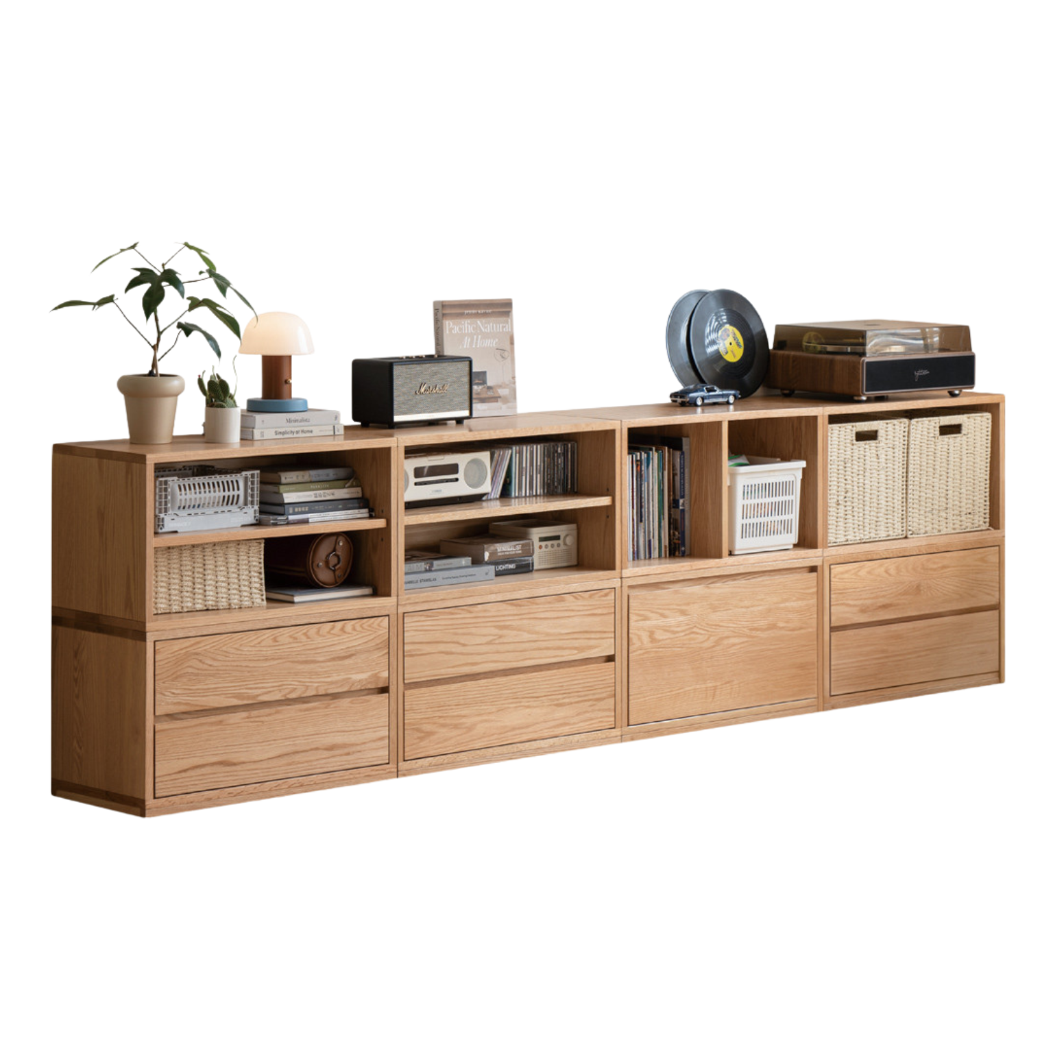137.8x15x15.8 inch / 350x38x40 cm / Natural Wood Color / Drawer TV cabinet 8 pcs