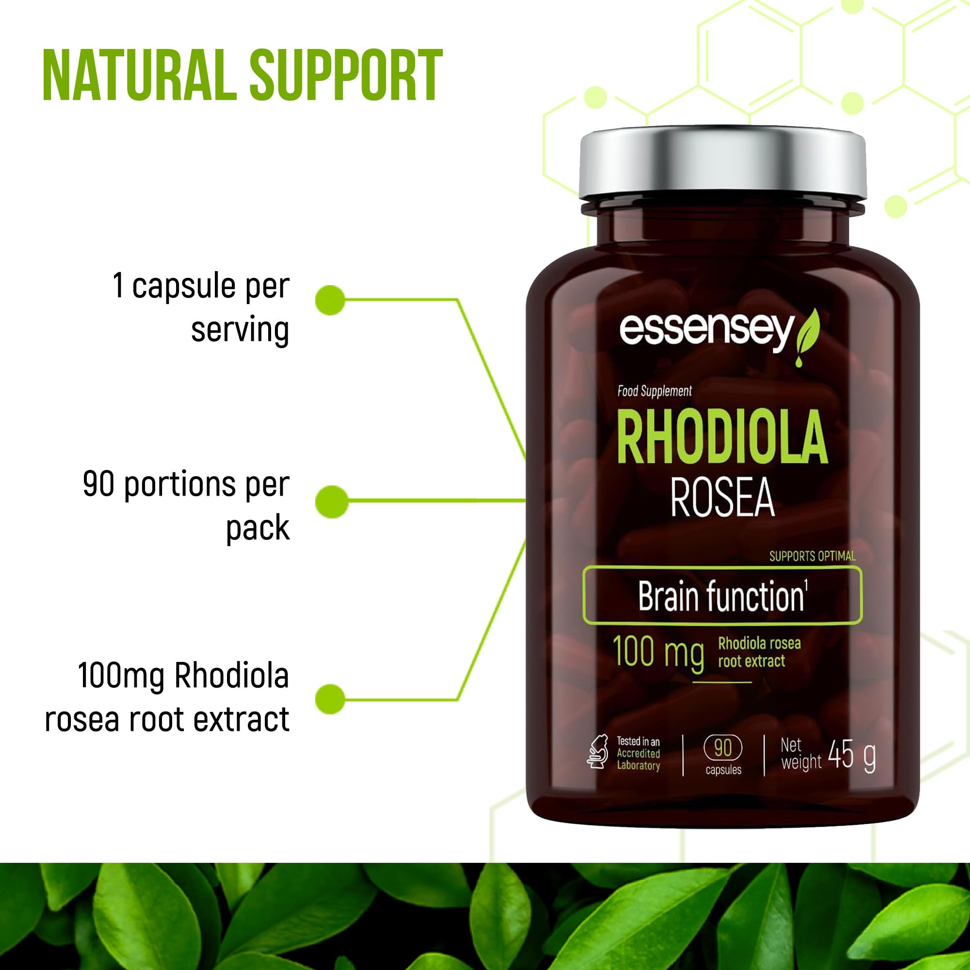 Essensey Rhodiola Rosea Supplement - 100mg, 90 Capsules | Natural Stress Relief & Energy Booster for Workout, Study & Daily Performance