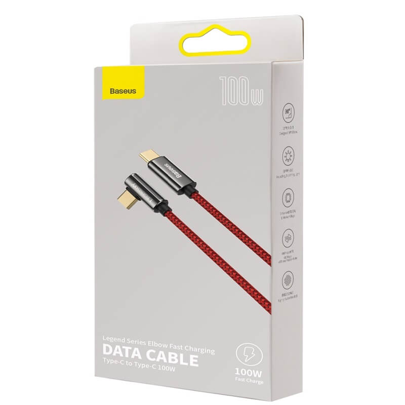 Baseus PD 100W 90° Right Angle USB C to USB C Fast Charging Cable 1M (3.3ft) - QC3.0 Certified L-Shaped Bend Charger Cord for MacBook Pro/Air, iPad Pro, Samsung Galaxy, Nintendo Switch & More - Perfect for Gaming, Bedside Charging & Car Use
