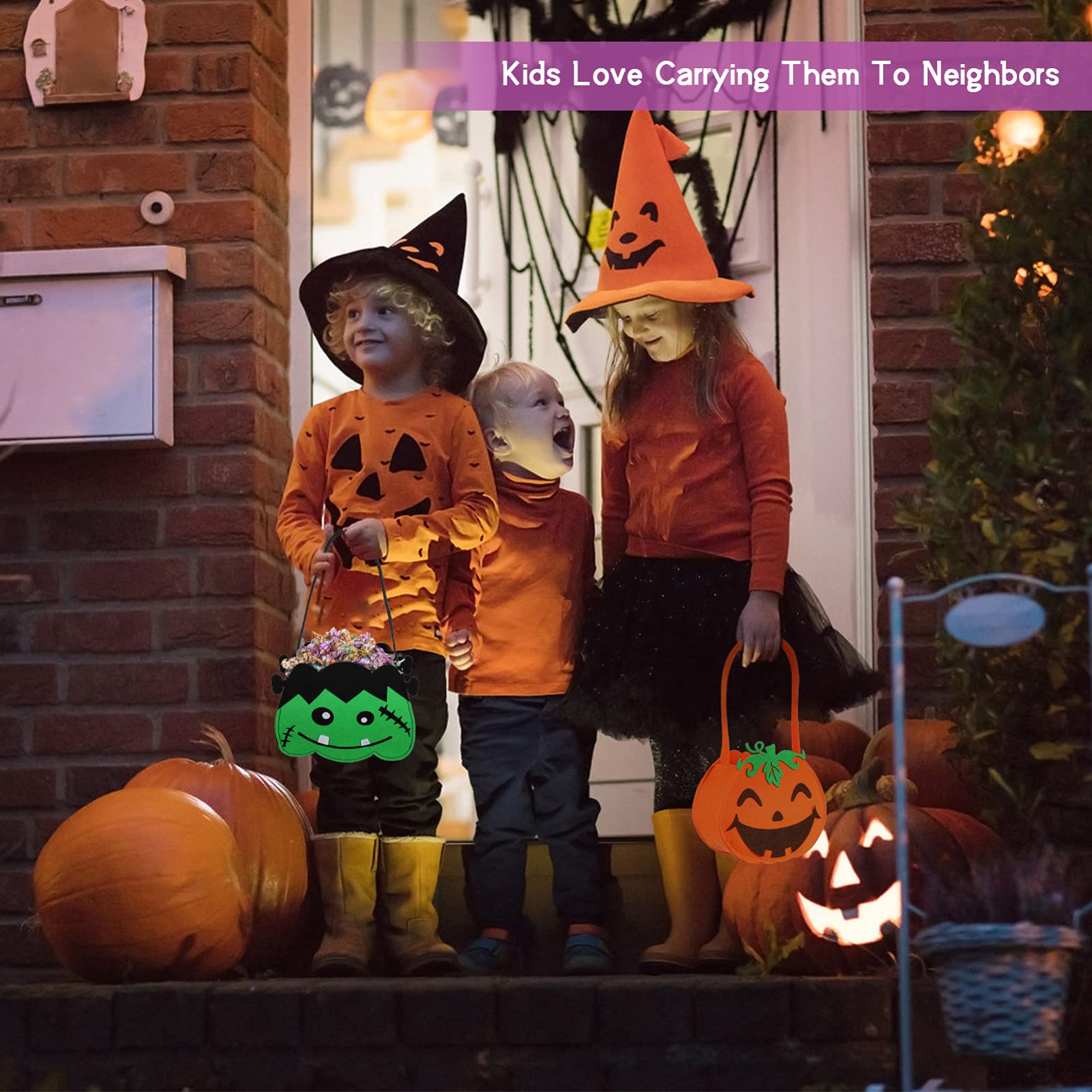 6-Piece Halloween Pumpkin Candy Bags - Reusable Non-Woven Trick or Treat Tote Bags for Kids, Cartoon Goodie Handbags - Perfect for Halloween Parties, School Events & Neighborhood Trick-or-Treating