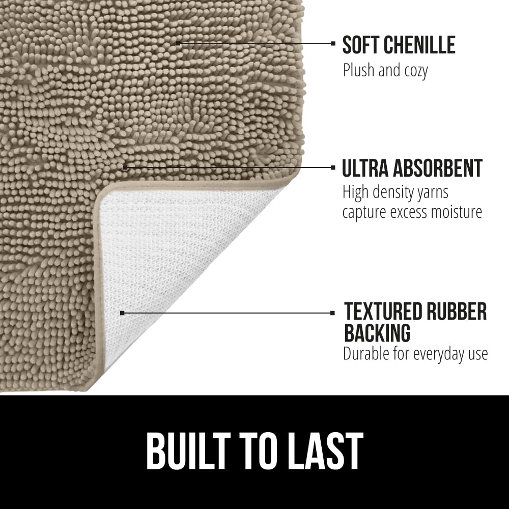 Gorilla Grip Chenille Bath Rug & Non-Slip Tub Mat Set - 30x20 Inch Plush Bath Rug (Beige) + 35x16 Inch Clear Bathtub Mat - Machine Washable - Perfect for Bathroom Safety & Comfort