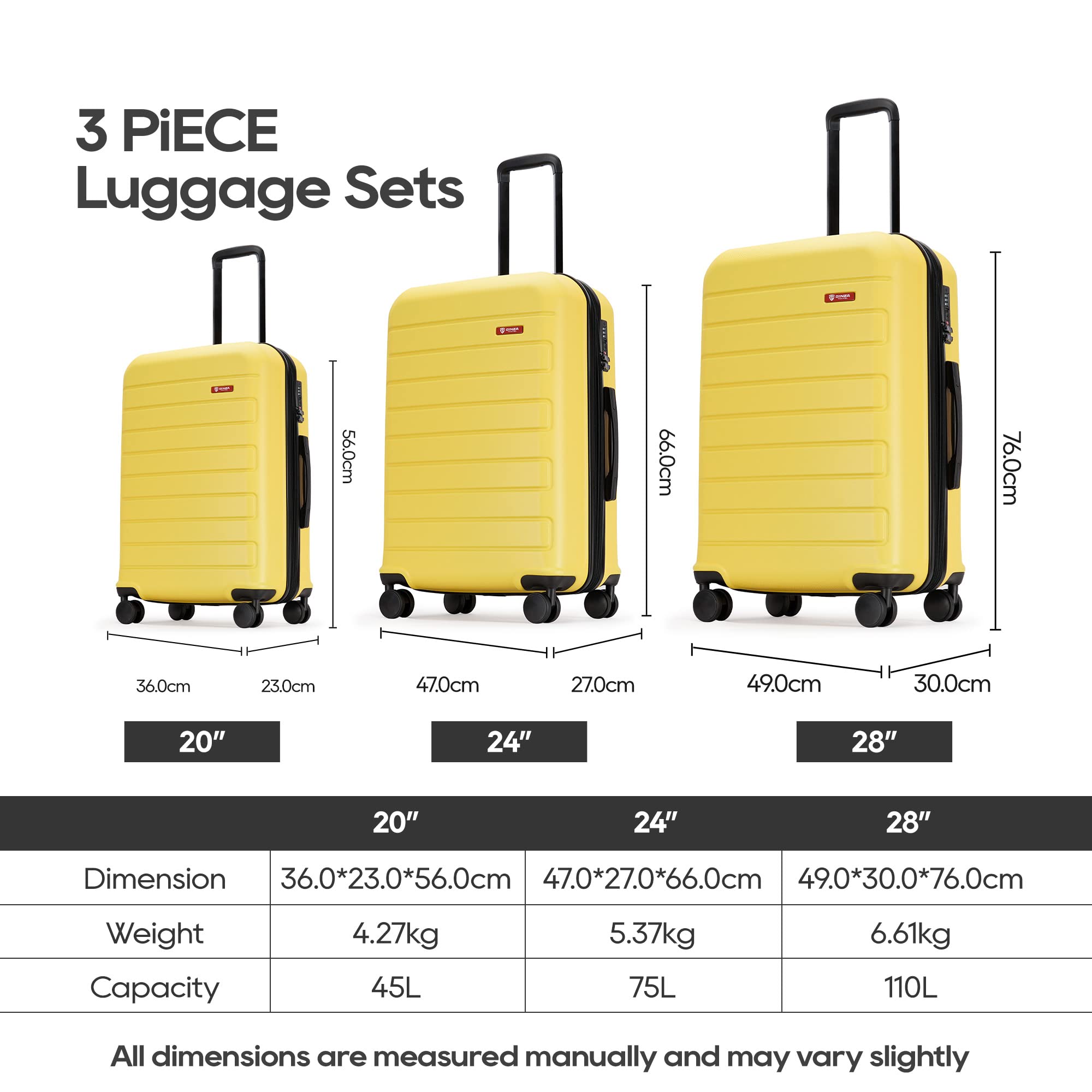 ABS Luggage with TSA Locks - 28-Inch Large Expandable Suitcase, Yellow Spinner with Friction-Resistant Wheels | Perfect for International Travel & Business Trips