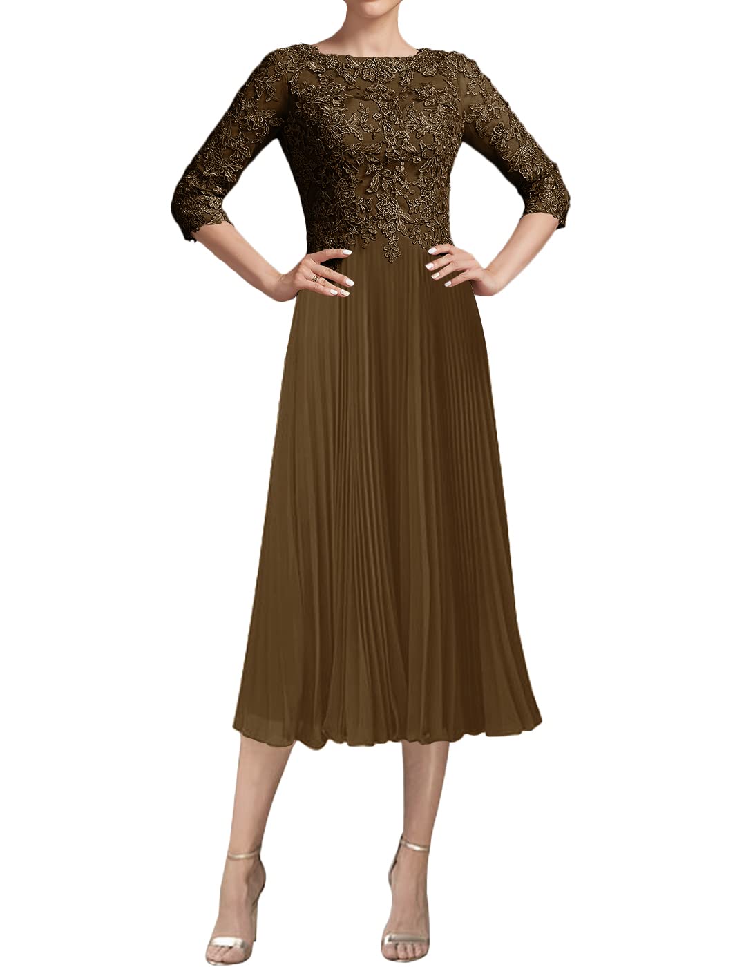 Elegant Tea-Length Lace Mother of the Bride Dress - Chiffon Formal Evening Gown for Wedding Guest, Special Occasions & Church Events