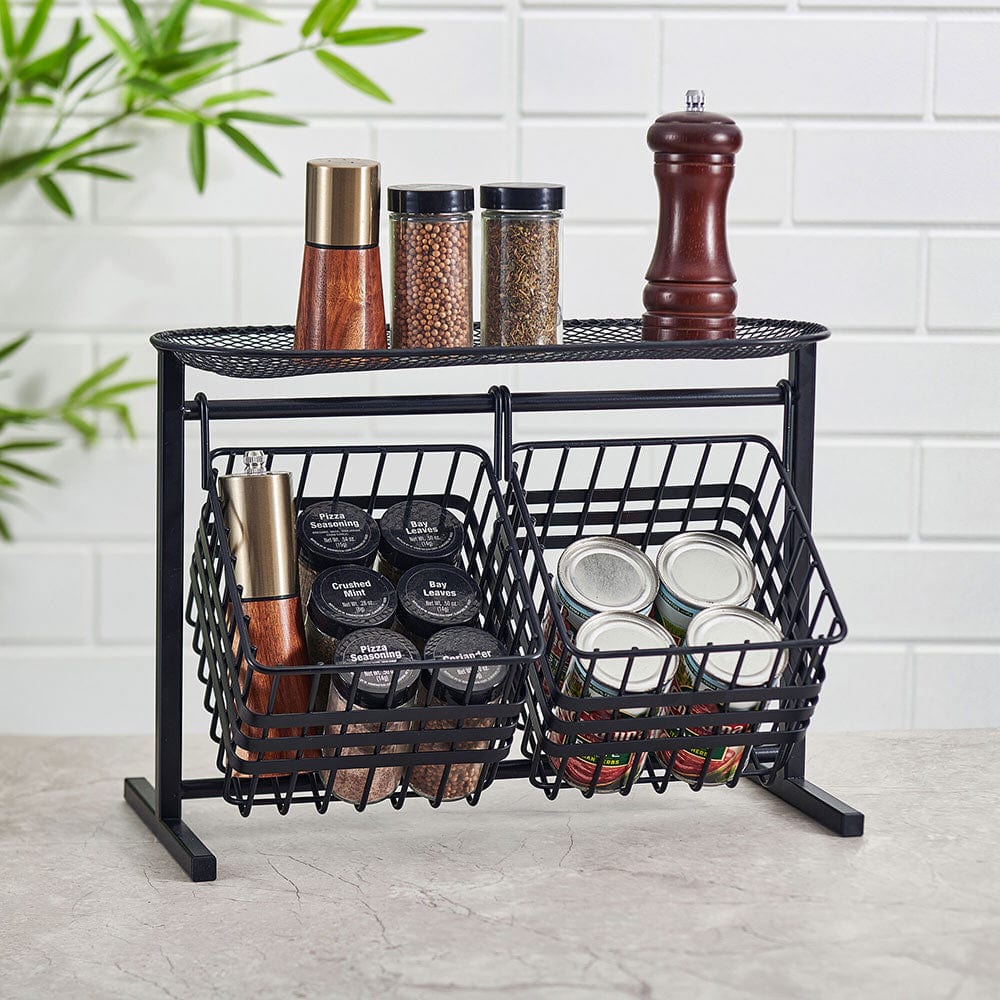 2-Tier Woven Storage Basket with Handles - Organizer for Home, Office, Nursery & Bathroom - Perfect for Toys, Books, Laundry & Bath Essentials