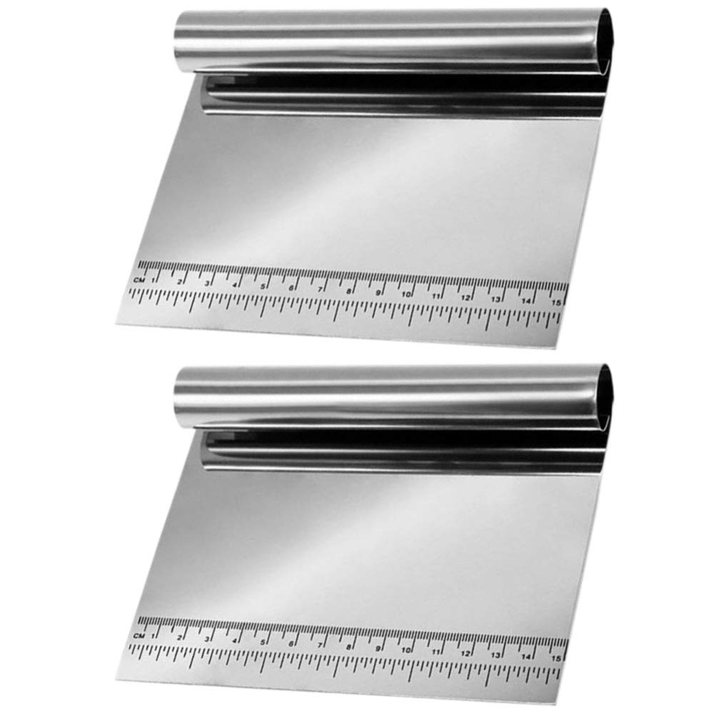 DOITOOL 2-Piece Stainless Steel Dough Scraper Set with Measurement Scale - Pastry Cutter, Bowl Scraper & Bench Knife for Baking Bread, Cake, Fondant Icing - Perfect for Home Bakers & Professional Kitchens