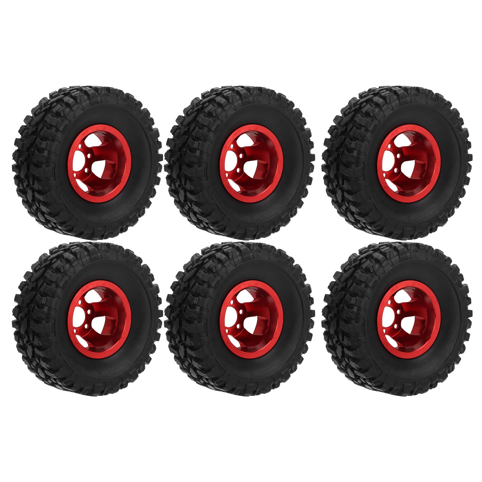 Premium RC Wheels and Tires - Heavy Duty Rubber Tires with Strong Cushioning for Stable Driving - Compatible with WPL C14 C24 C34 C44 Models (Red) - Perfect for Off-Road RC Cars, Crawlers and Rock Racing