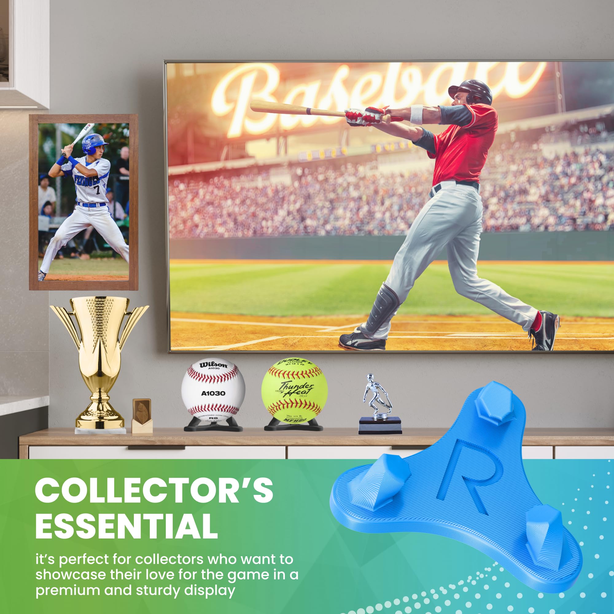 Premium Baseball Display Stand - USA Made, Sturdy Softball & Tennis Ball Holder for Collectors - Perfect for Memorabilia Showcase, Sports Decor, and Gift Ideas - 1pc (Blue)