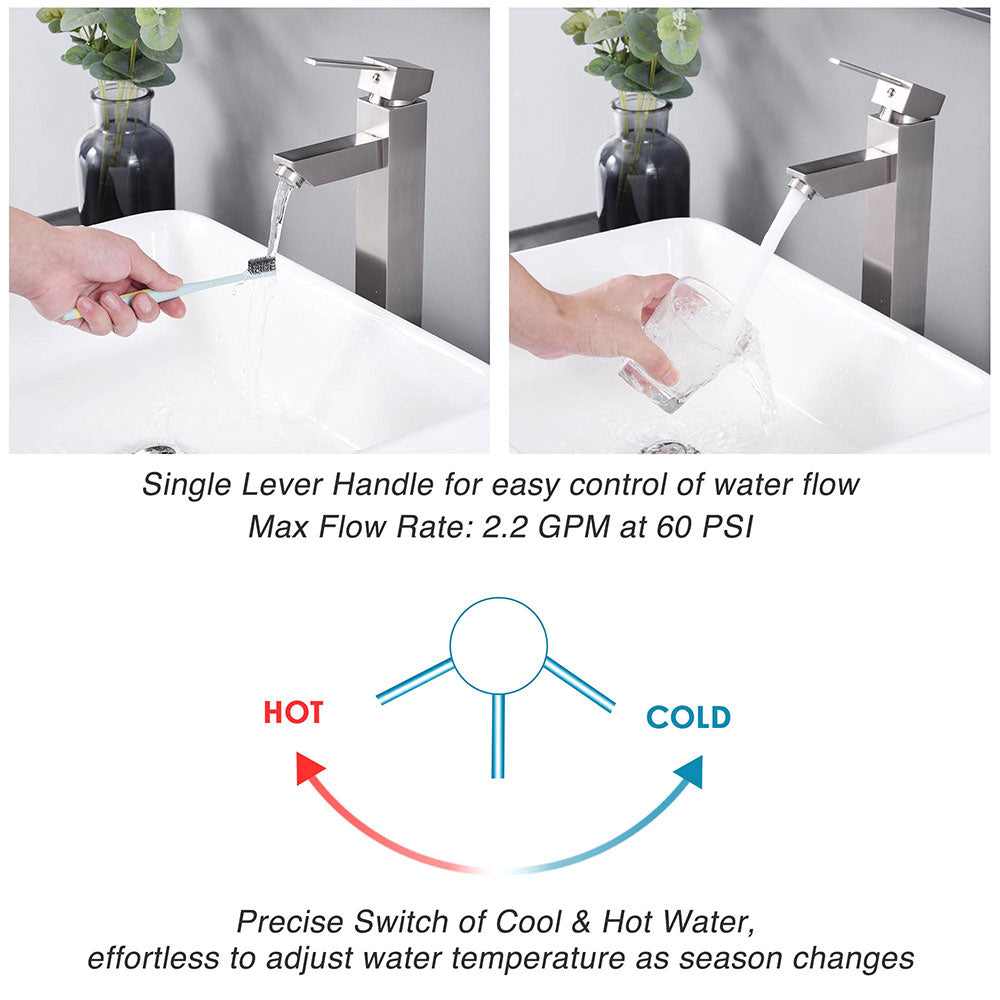 Aquaterior Modern Square Bathroom Vessel Sink Faucet - 12