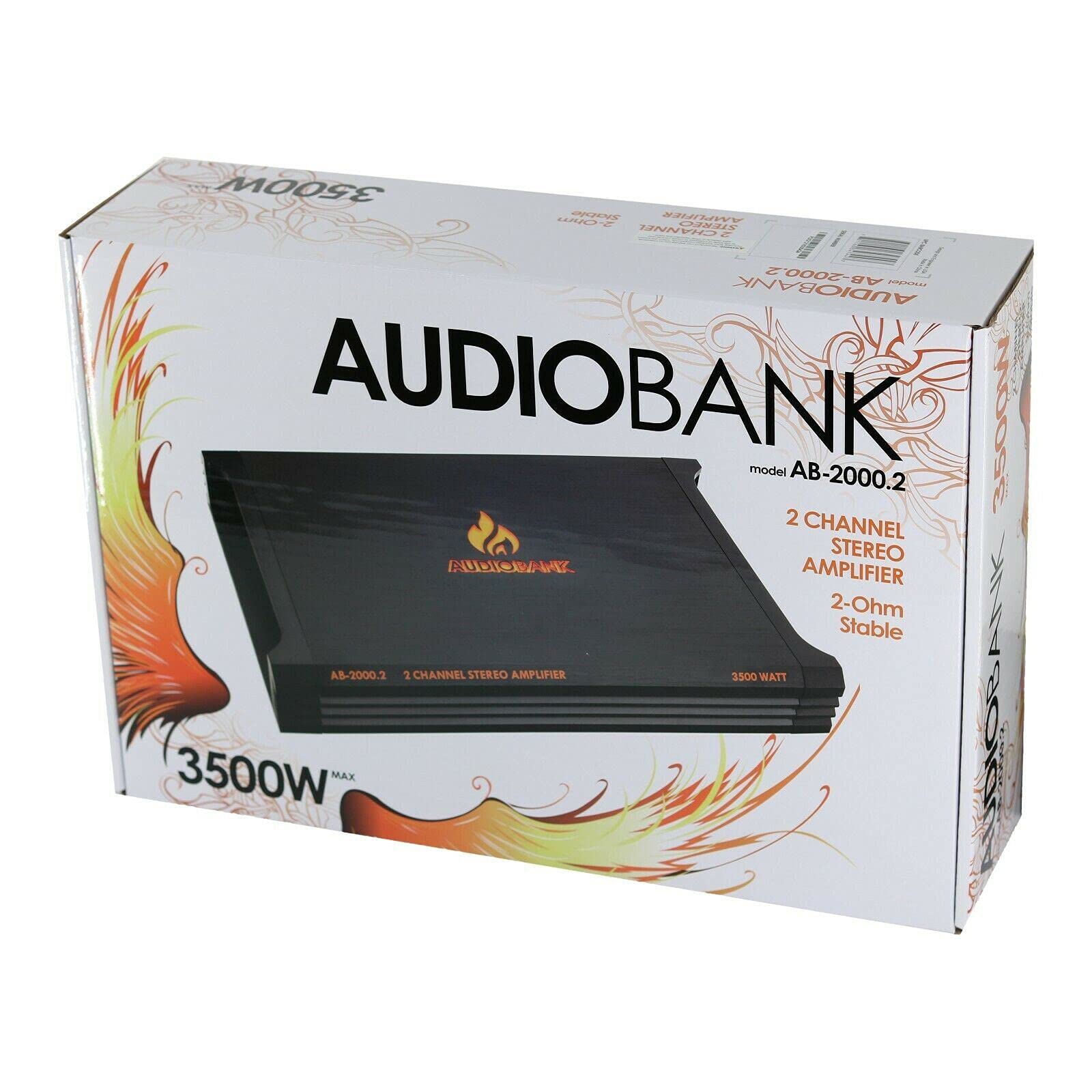 Audiobank AB2000.2 3500W 2-Channel Car Amplifier - 2 Ohm Class A/B Stereo Bass Amp with Bass Control, Bridgeable, LED Indicator & 4 Gauge Installation Kit (Red) - Perfect for Car Audio Systems, Bass Boost, and Custom Vehicle Upgrades