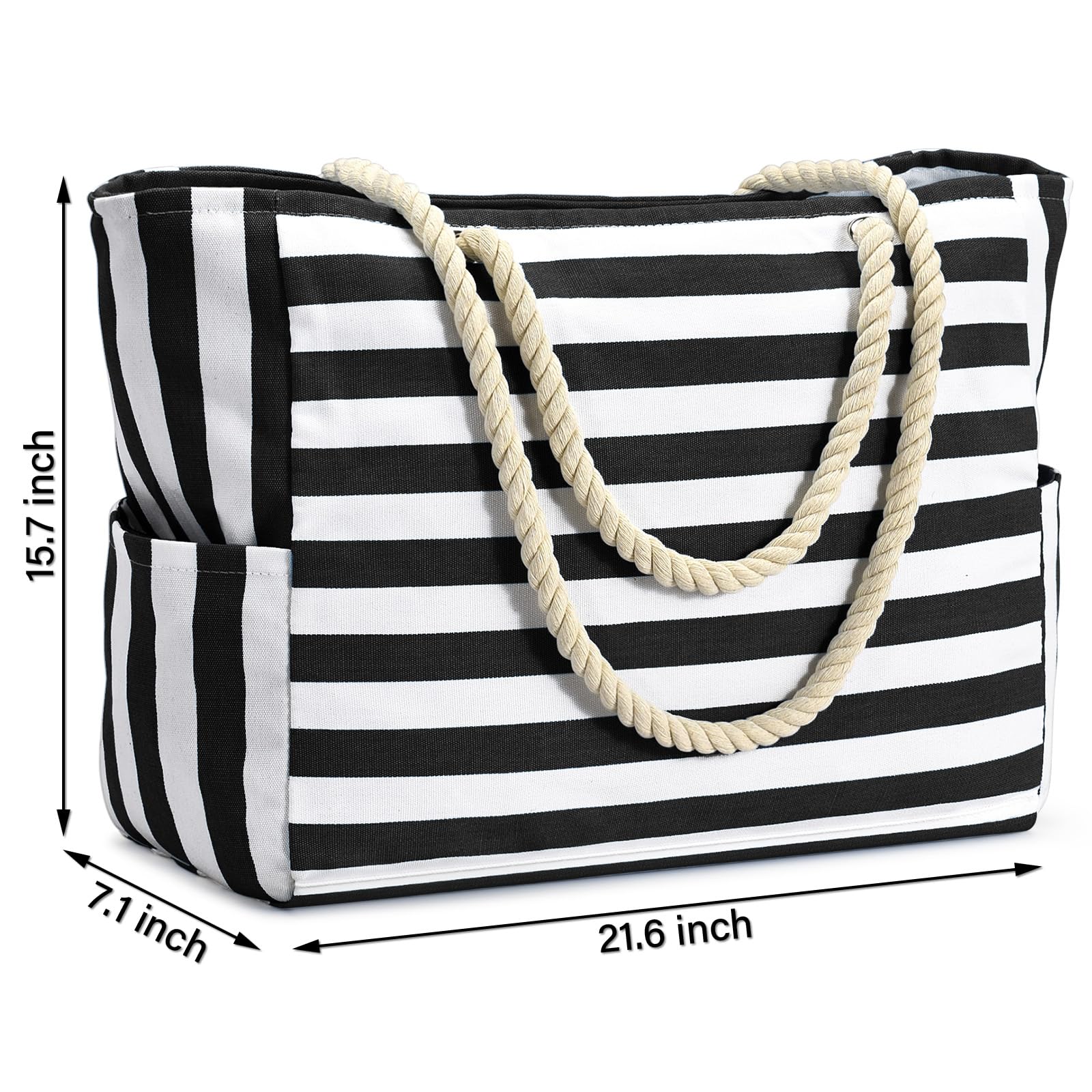 Becokan Large Waterproof Canvas Beach Tote Bag for Women - Swim Pool Bag with Zipper, Travel Essentials for Vacation, Summer Outings & Beach Trips