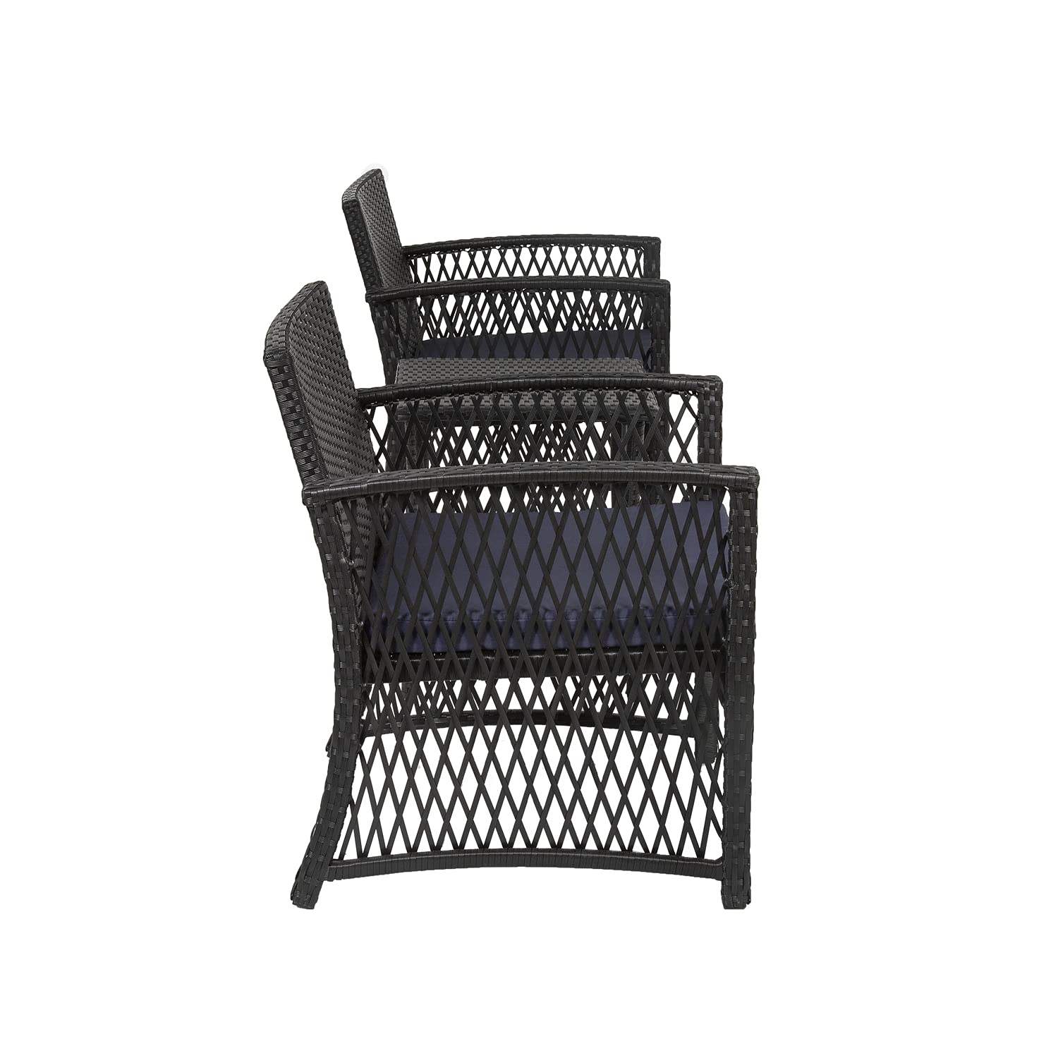 3-Piece Rattan Wicker Bistro Set for Outdoor Patio - Black/Gray & Navy, Weather-Resistant Conversation Seating for Garden, Balcony or Poolside Relaxation
