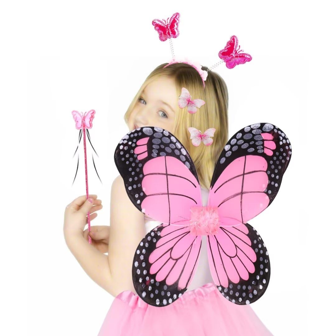 WILDPARTY Fairy Costume Set for Kids Age 3-8 - Butterfly Wings, Tutu Dress, Hair Clips, Magic Wand & Accessories - Perfect for Halloween, Dress-Up Parties & Fantasy Play