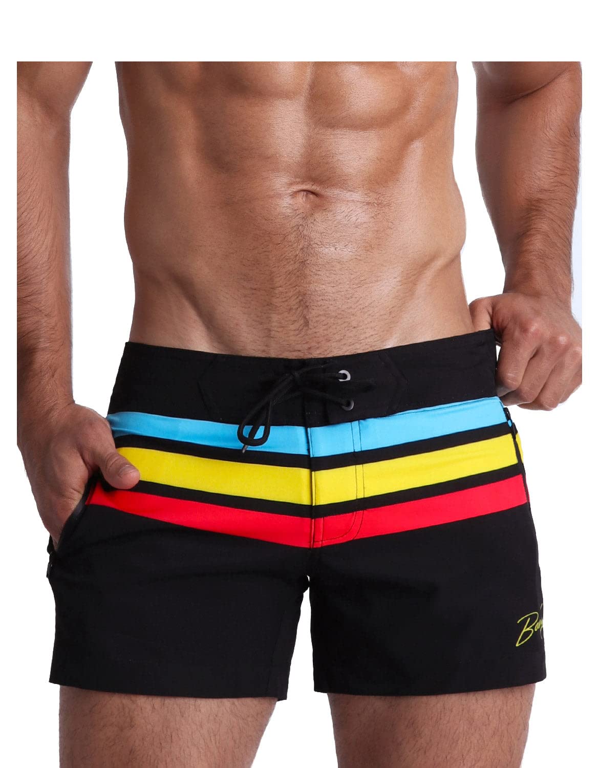 Bang Men's Quick-Dry Swim Trunks - Stretch Flex Shorts with Adjustable Waistband - Premium Beach & Pool Swimwear for Swimming, Surfing, and Vacation