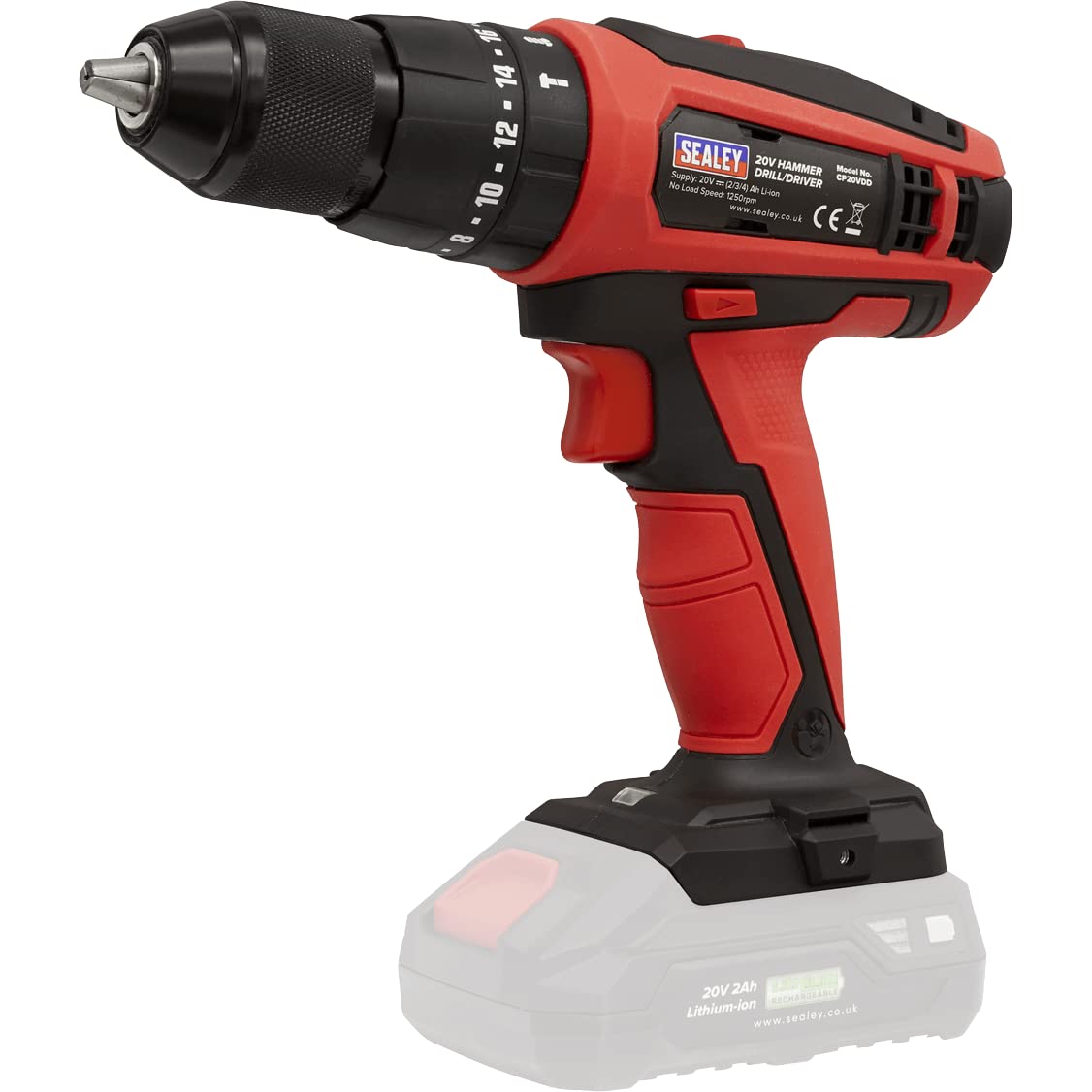 Sealey CP20VDD 20V Cordless Hammer Drill/Driver - 13mm Chuck, Body Only - Perfect for DIY Projects, Home Repairs & Professional Construction Work