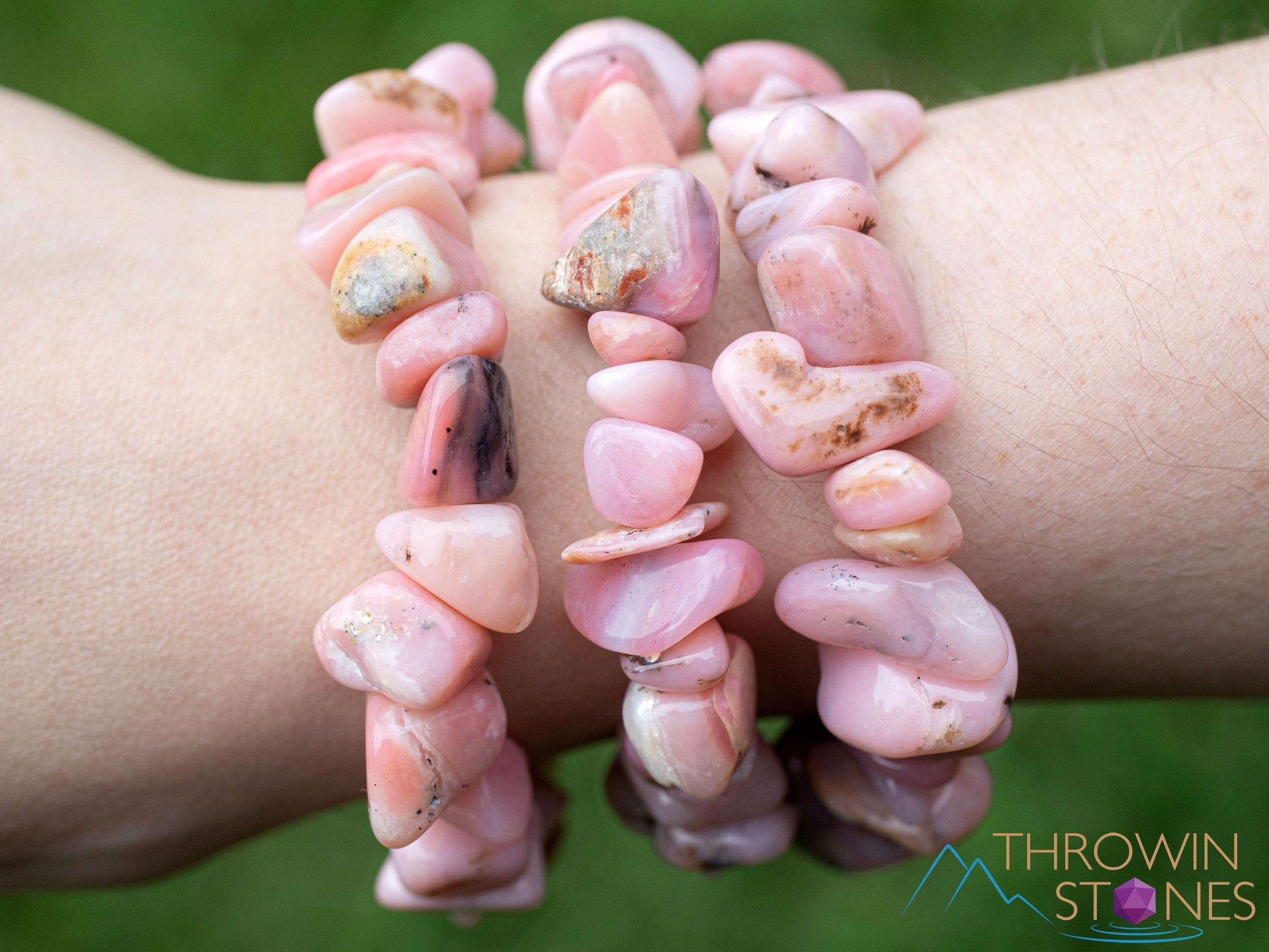 Handmade Peruvian Pink Opal Crystal Bracelet - Natural Healing Stone Chip Beads for Women, Spiritual Jewelry Gift for Meditation, Yoga & Positive Energy