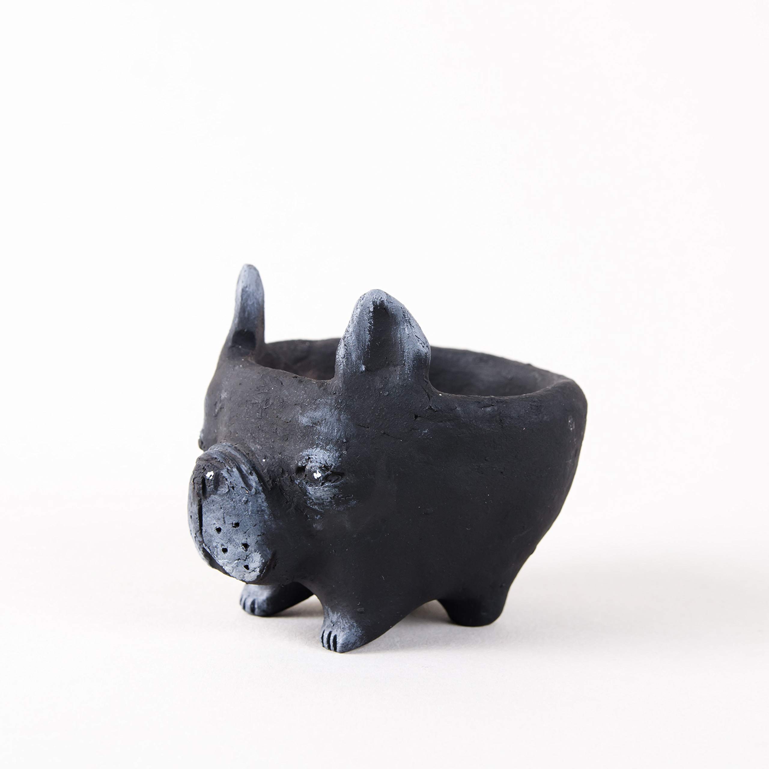 Small Ceramic Flower Pots for Succulents & Cactus - 1.5-2.4 Inch Black French Bulldog Planter with Drain Hole - Cute Animal Shaped Mini Pots for Indoor Plants, Home & Office Decor - Perfect for Windowsills, Desks, and Gift Giving