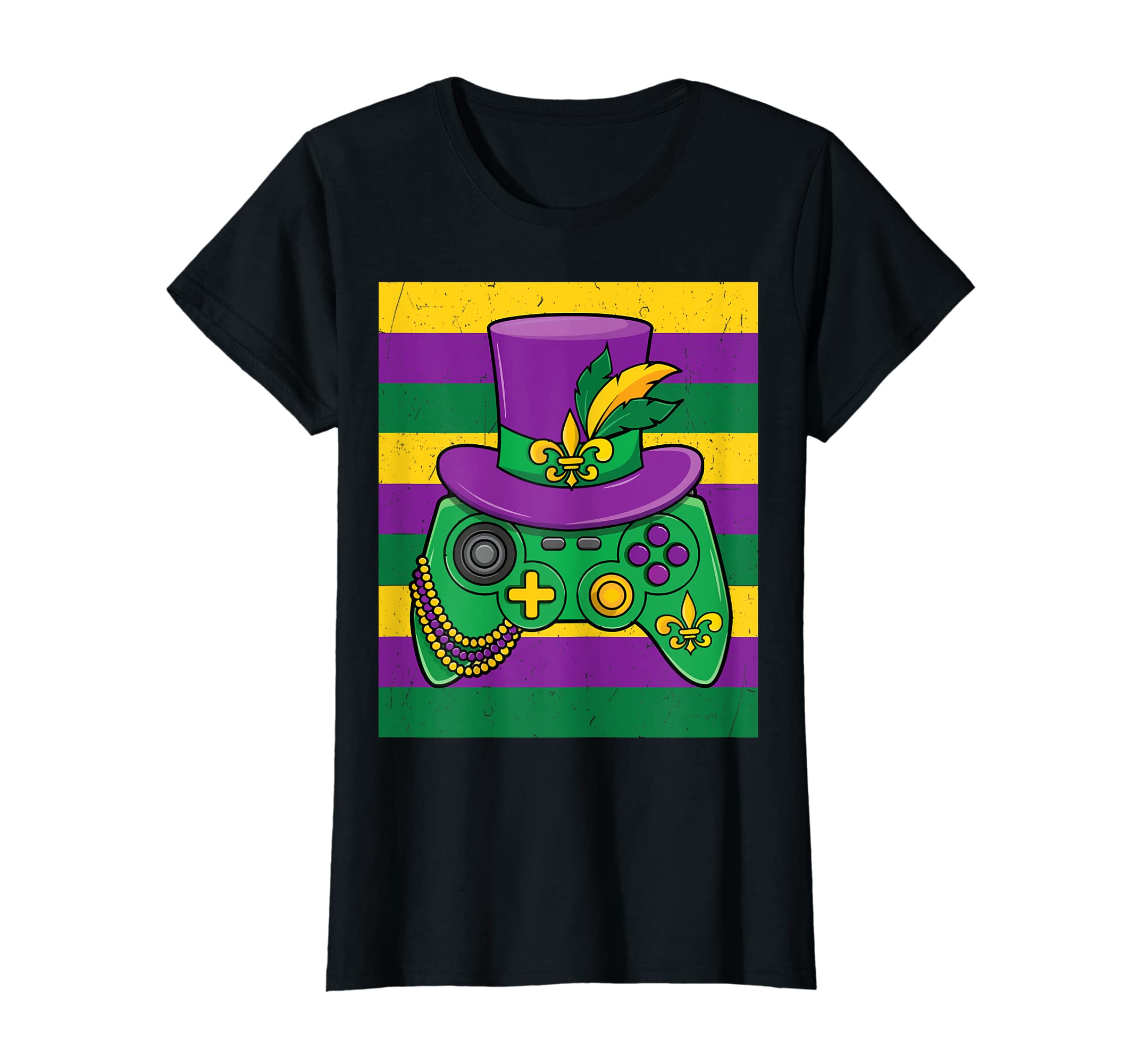 Fun Mardi Gras Costume Stripe Video Game Controller Toddler Boy T-Shirt - Perfect for Carnival Parties & Gaming Themed Events