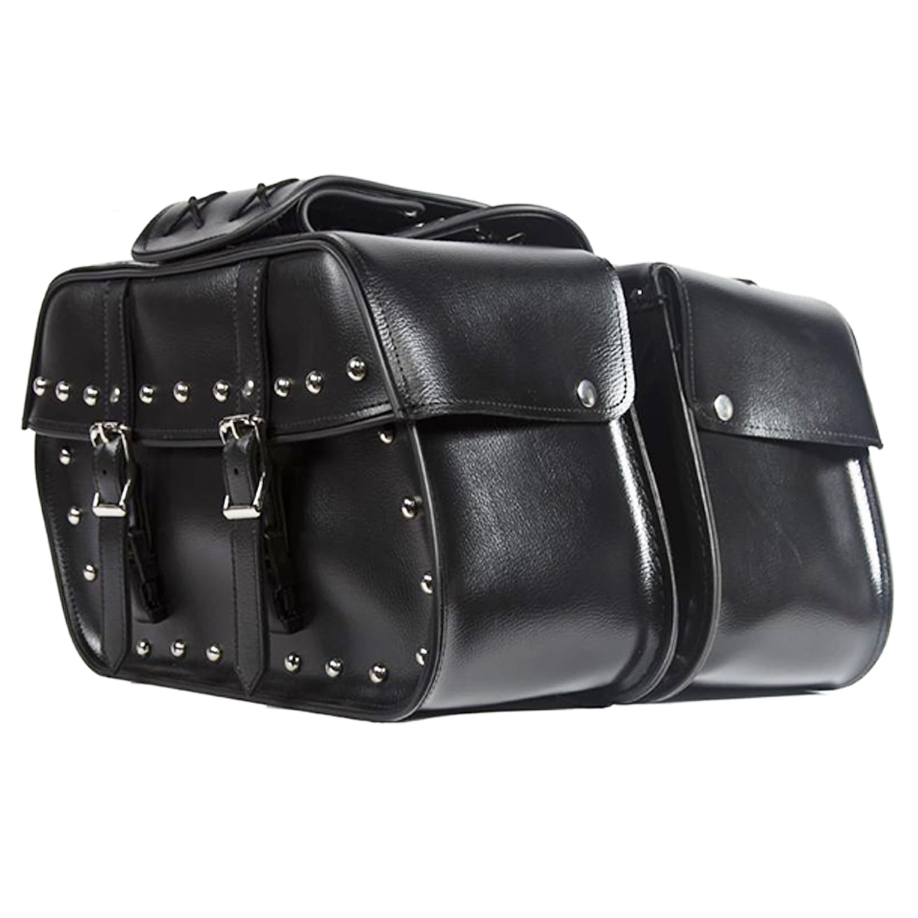 Dream Apparel Faux Leather Motorcycle Saddle Bags - Studded Throw Over Side Bags for Honda Shadow, Sportster, Softail & Dyna V-Star | Waterproof PVC Motorcycle Storage | Perfect for Cruiser Bikes, Road Trips & Daily Commuting (Black)
