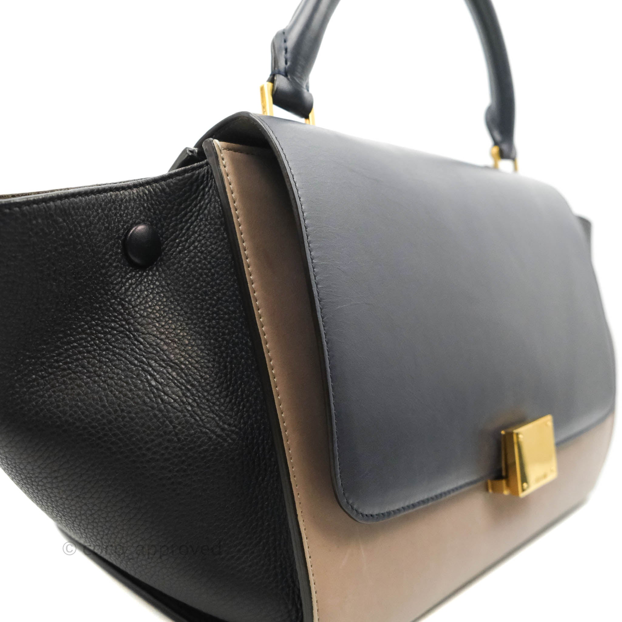 Celine Small Tri Color Trapeze Bag in Sleek Calfskin Leather - Dark Blue | Luxury Crossbody Purse for Women, Perfect for Work, Travel & Evening Events