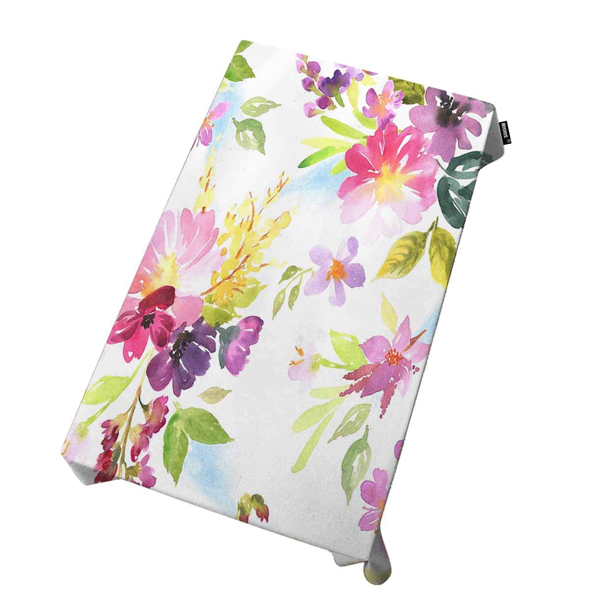 Waterproof Floral Tablecloth 60x90 Inch - Spring Flowers & Plants Design for Rectangle Tables, Indoor/Outdoor Kitchen Dining Decor, Perfect for Parties, Picnics & Buffet Settings